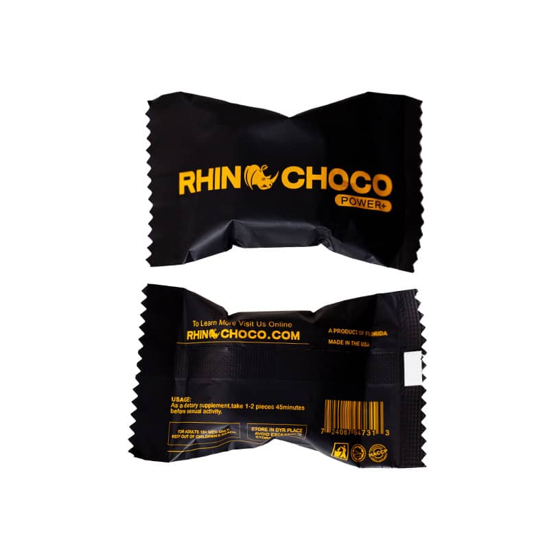 Rhino Choco Power chocolate wrapper, designed to enhance men's intimate experiences and performance.