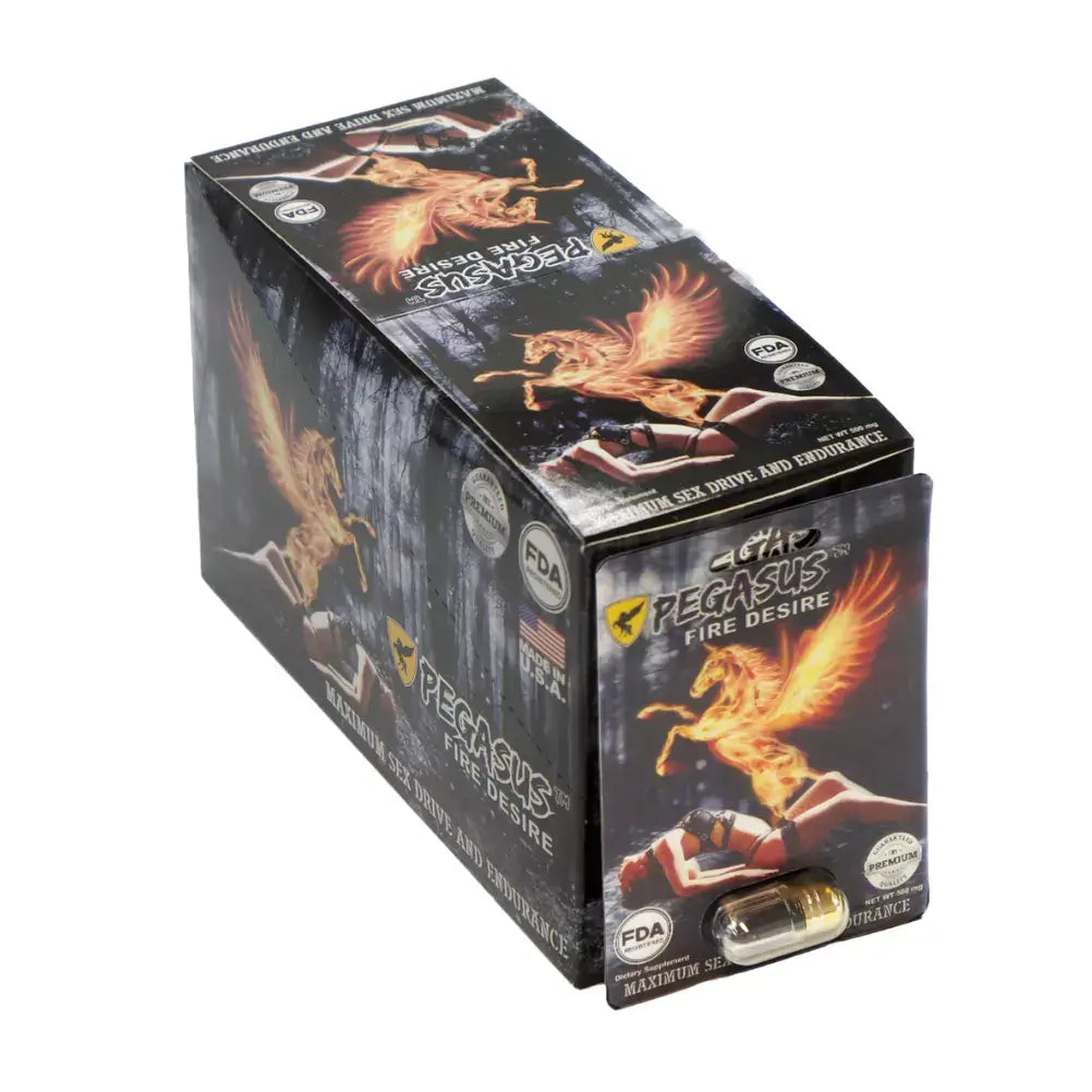 Pegasus Fire Desire Male Herbal Supplement 500 mg 24 pc display box for enhanced male performance and stamina.