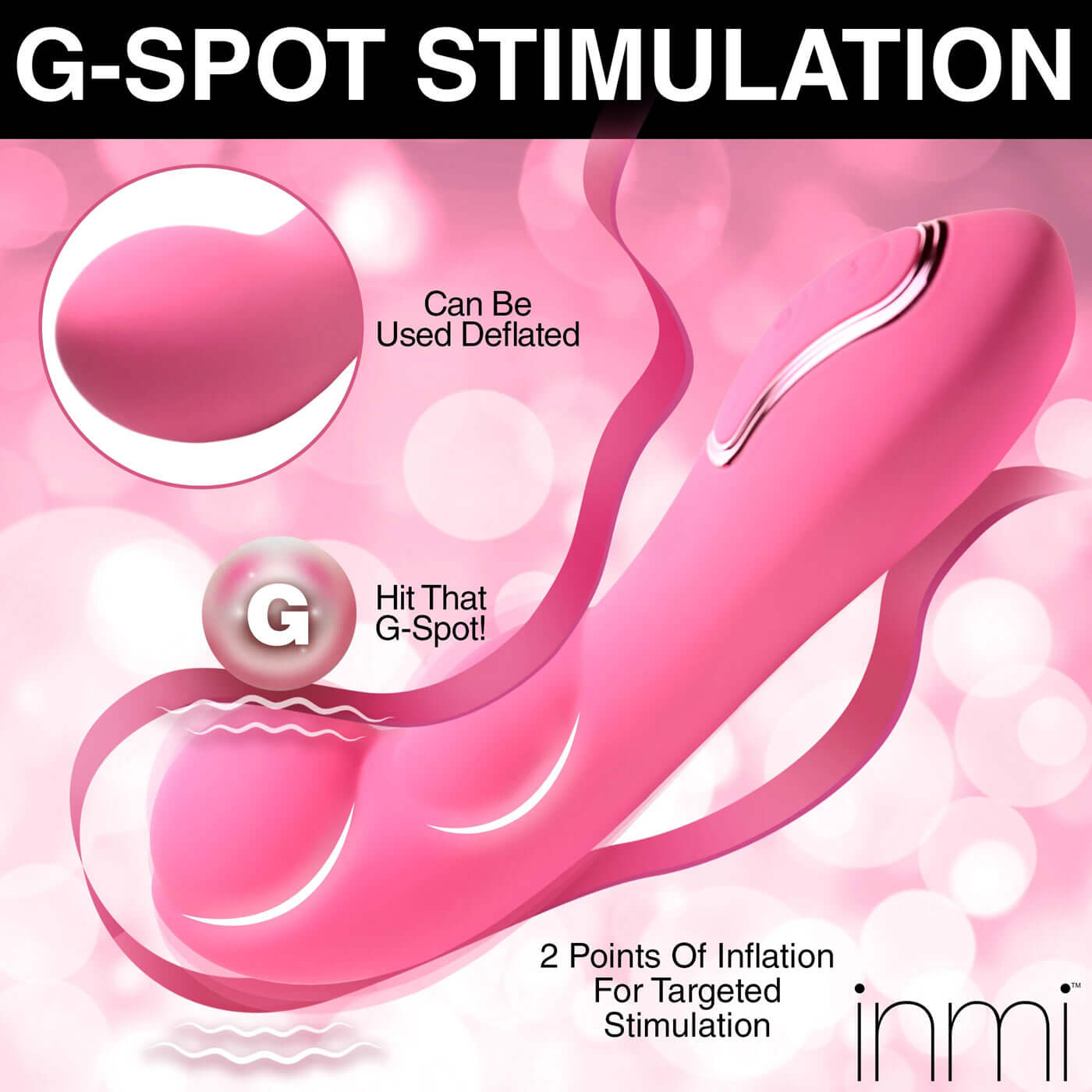 Extreme-G Inflating G-Spot Silicone Vibrator - Pink with curved shaft and two inflatable bulbs for targeted G-spot stimulation.