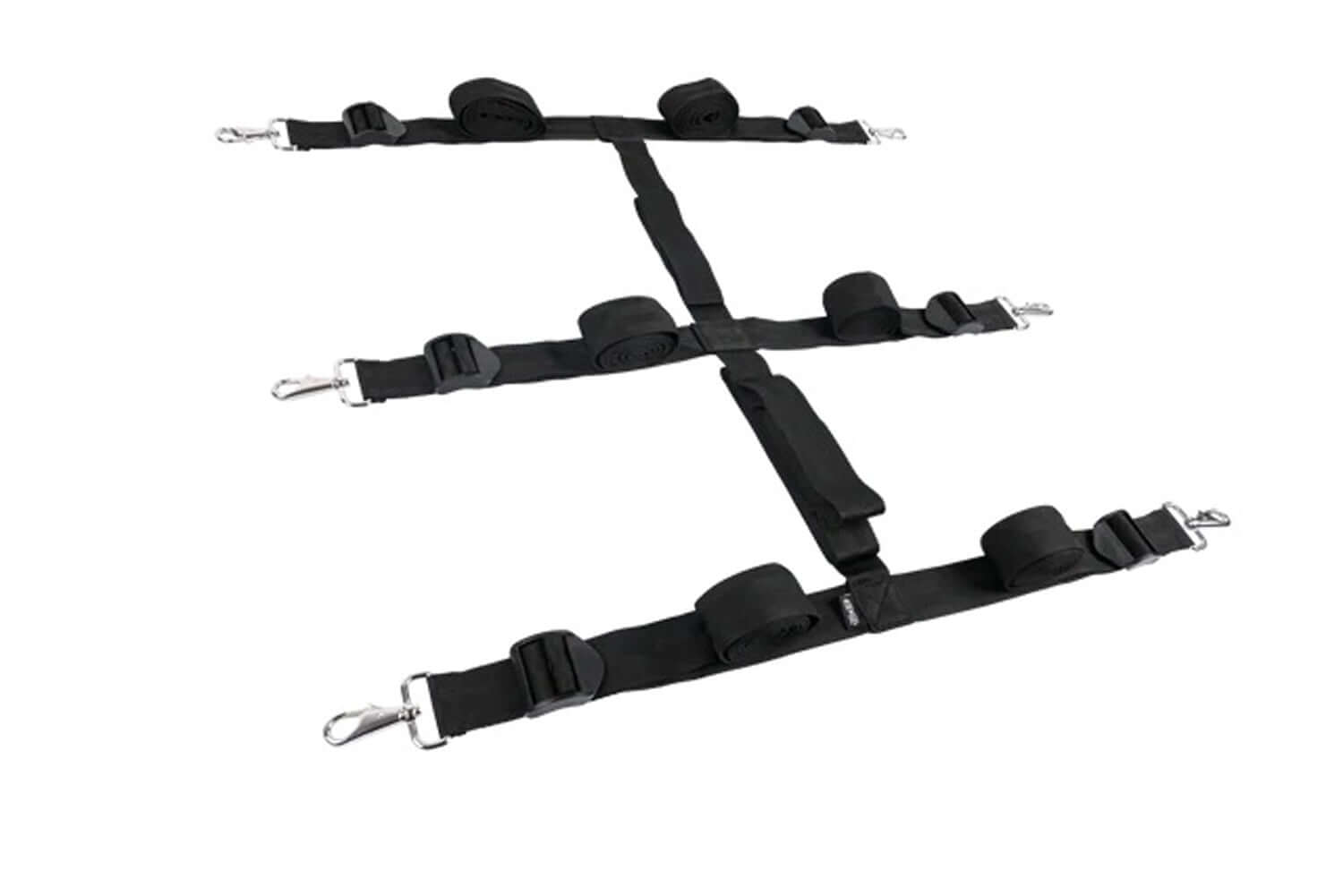 Edge Extreme Under the Bed Restraint System in black with adjustable straps and connectors for bondage play.