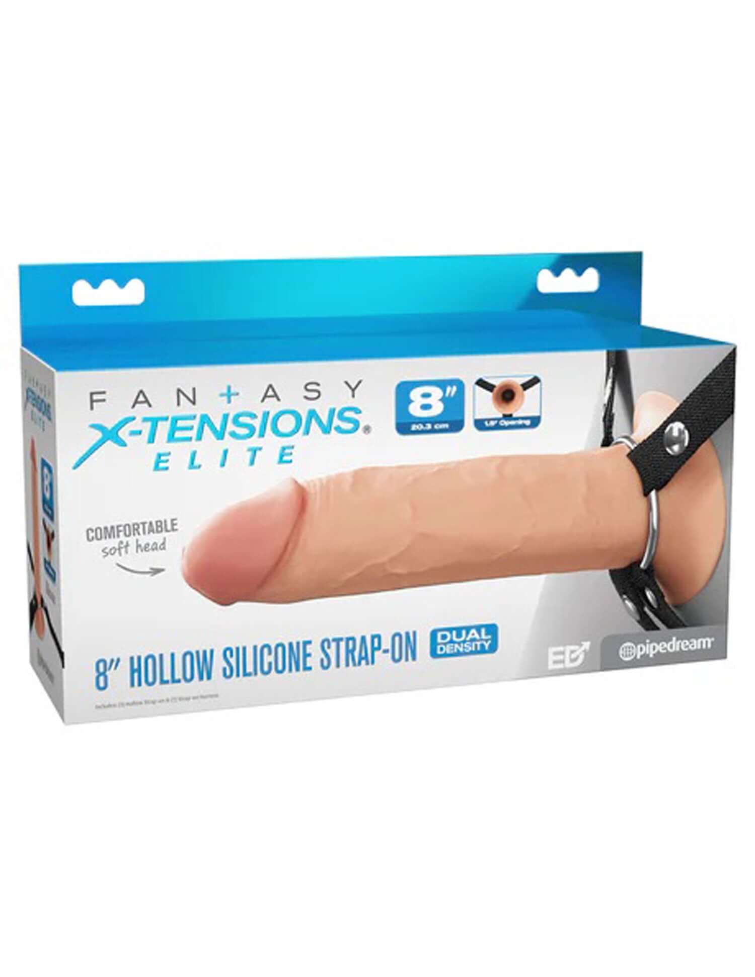 Fantasy X-Tensions Elite 8 inches Hollow Silicone Strap-On Dual Density for Comfort and Performance Anxiety Relief