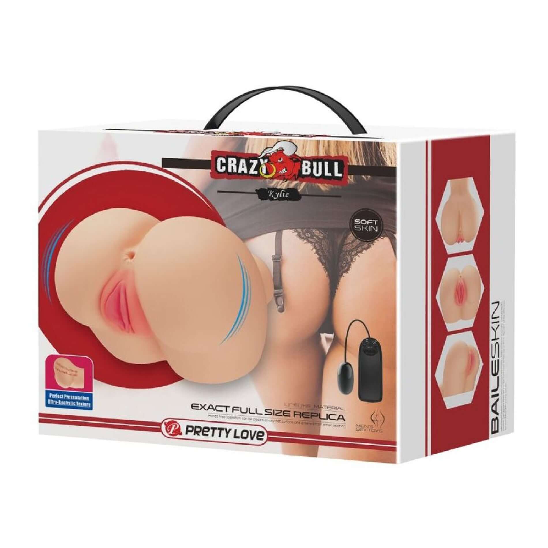 Crazy Bull Kylie Realistic Vagina and Ass Vibrator Packaging - Light Skin Tone, Double Channel, Vibrator Function for Enhanced Stimulation