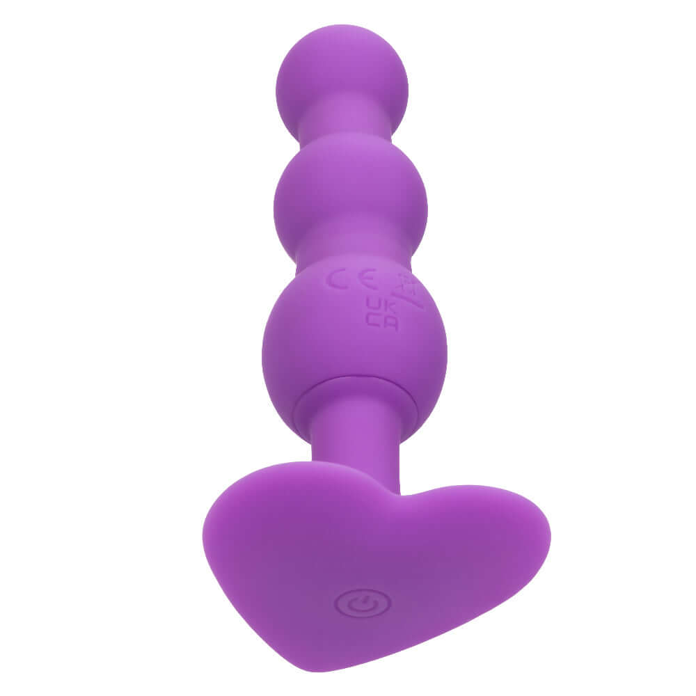 Purple First Time Triple Beaded Probe with heart-shaped base and 10 vibration functions for sensual discovery and powerful stimulation.