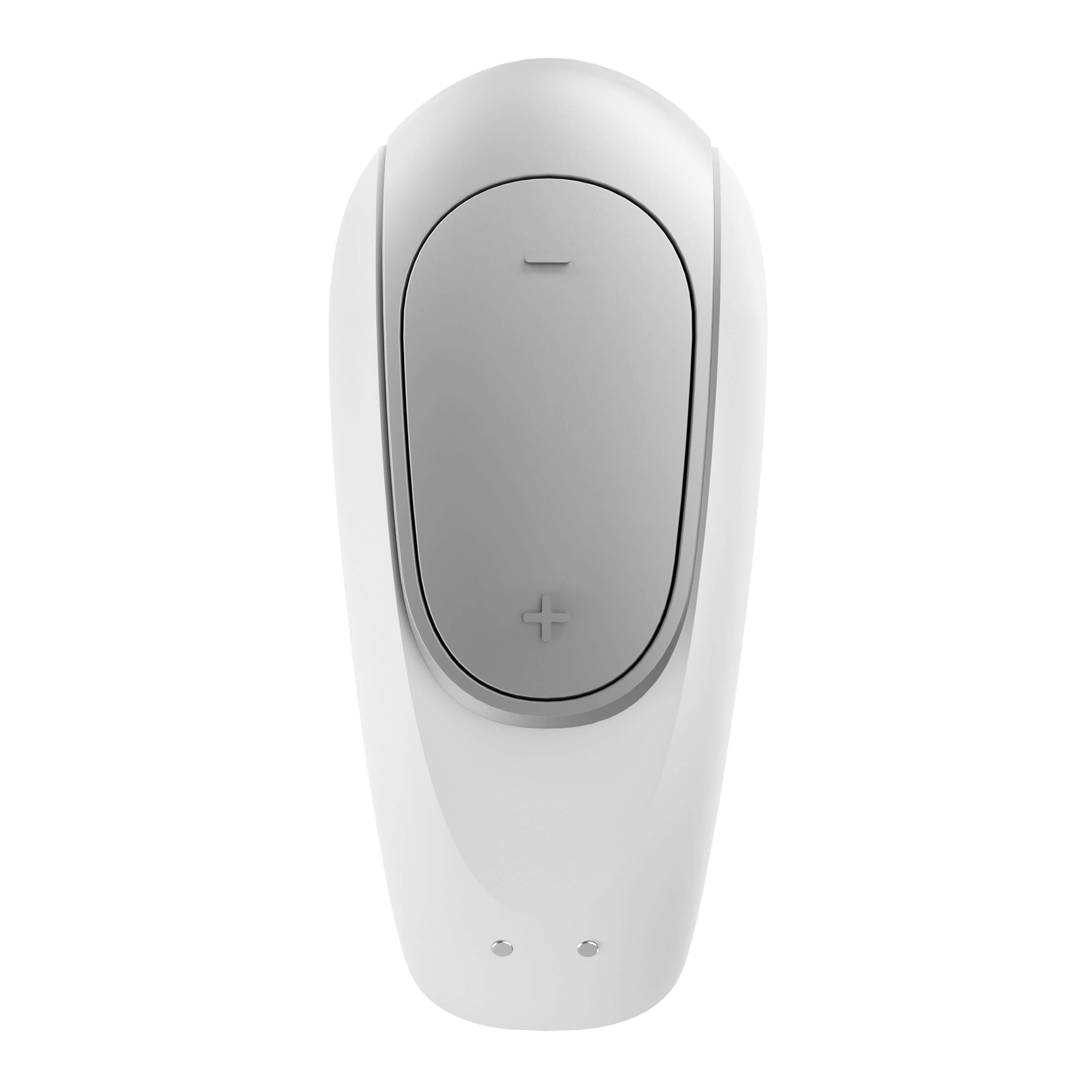 U-shaped couples massager in white, featuring a sleek design and intuitive controls for pleasurable experiences.