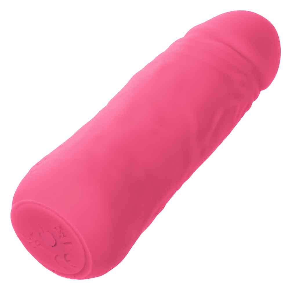 Mini Vibrating Studs Dildo in pink, a compact 4.25"/10.75 cm liquid silicone vibrator with 10 functions of vibration, pulsation, and escalation