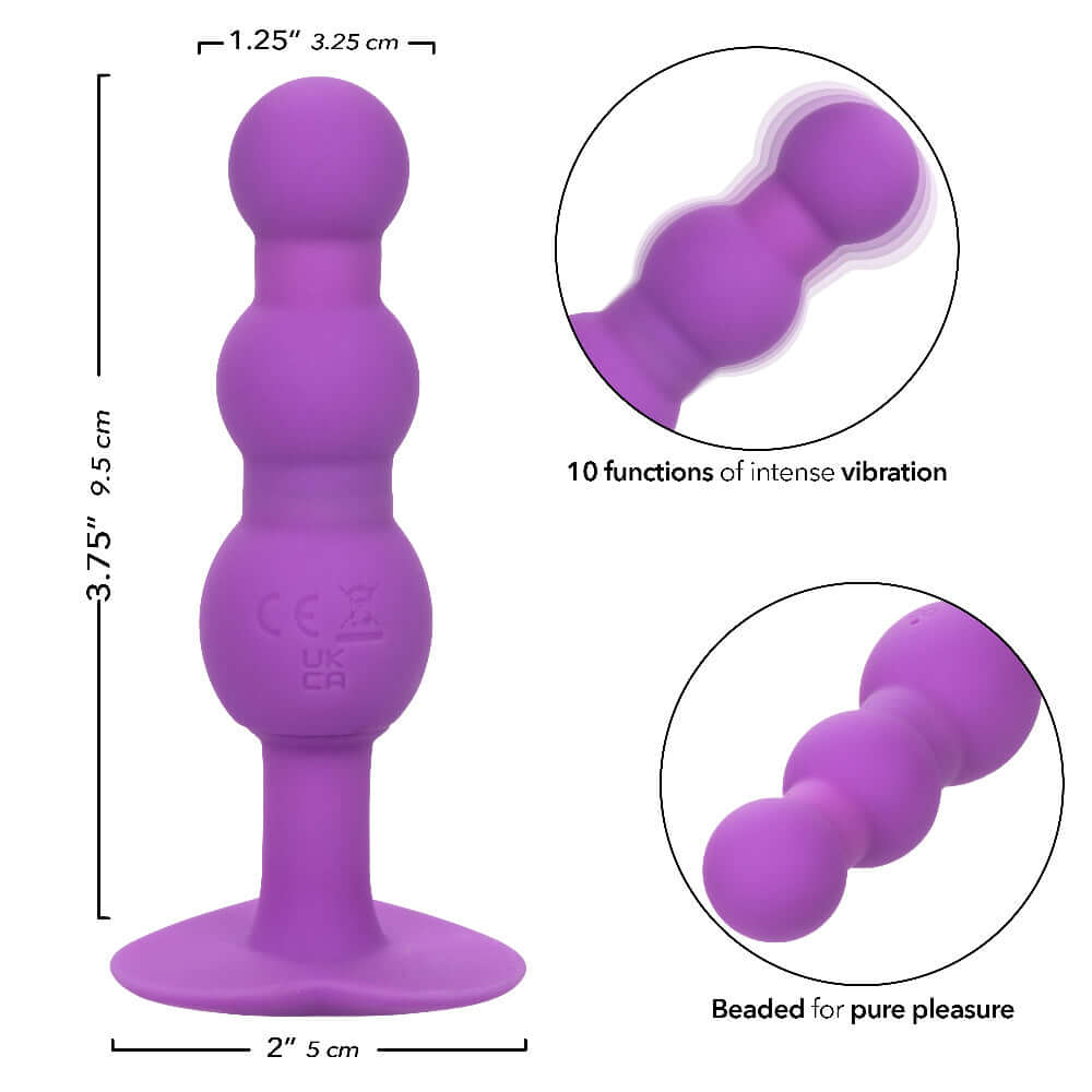 First Time Triple Beaded Probe - Purple with 10 vibration functions, 3.75 inches length, 1.25 inches width, and beaded design for intense pleasure