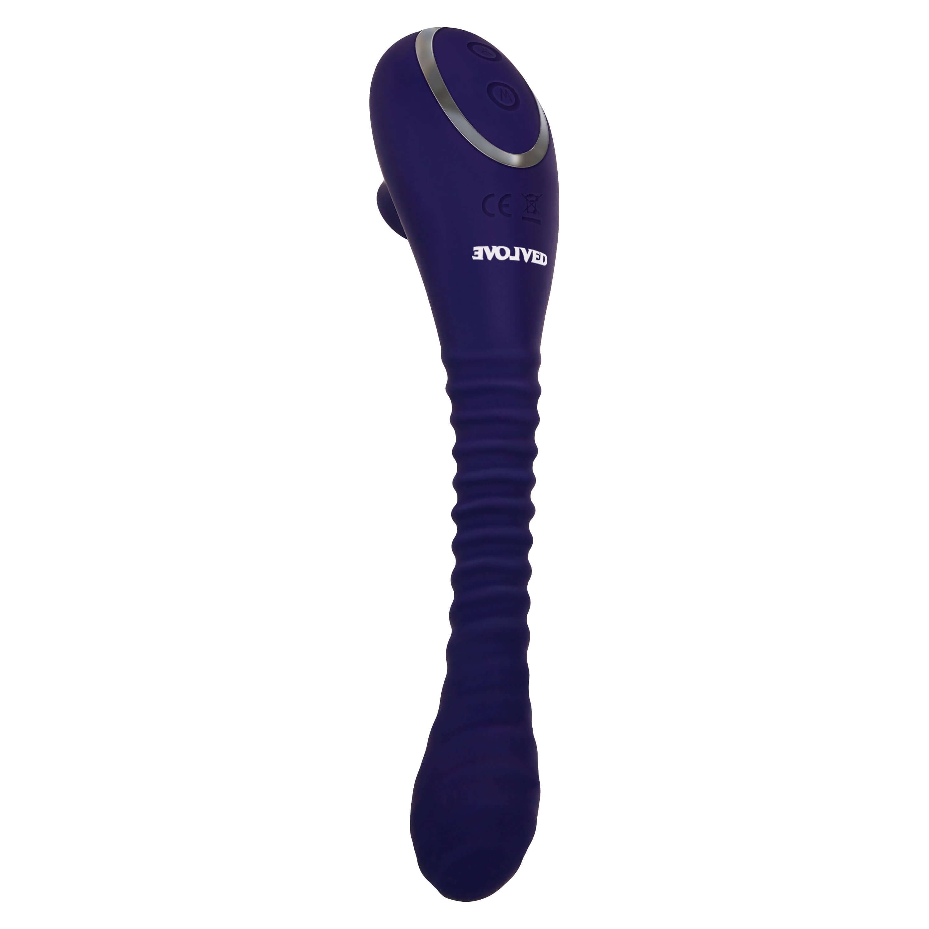 Bendable Sucker Double-Ended Suction Vibrator with Slim Textured Vibe in Purple