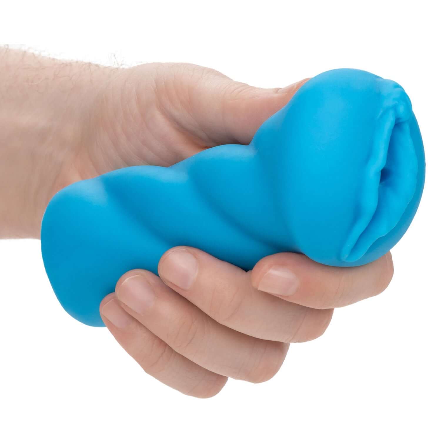 Hand holding Anime Stroker Bunny - Blue, a realistic Pure Skin masturbator with soft, tight, and stretchy design for ultimate pleasure