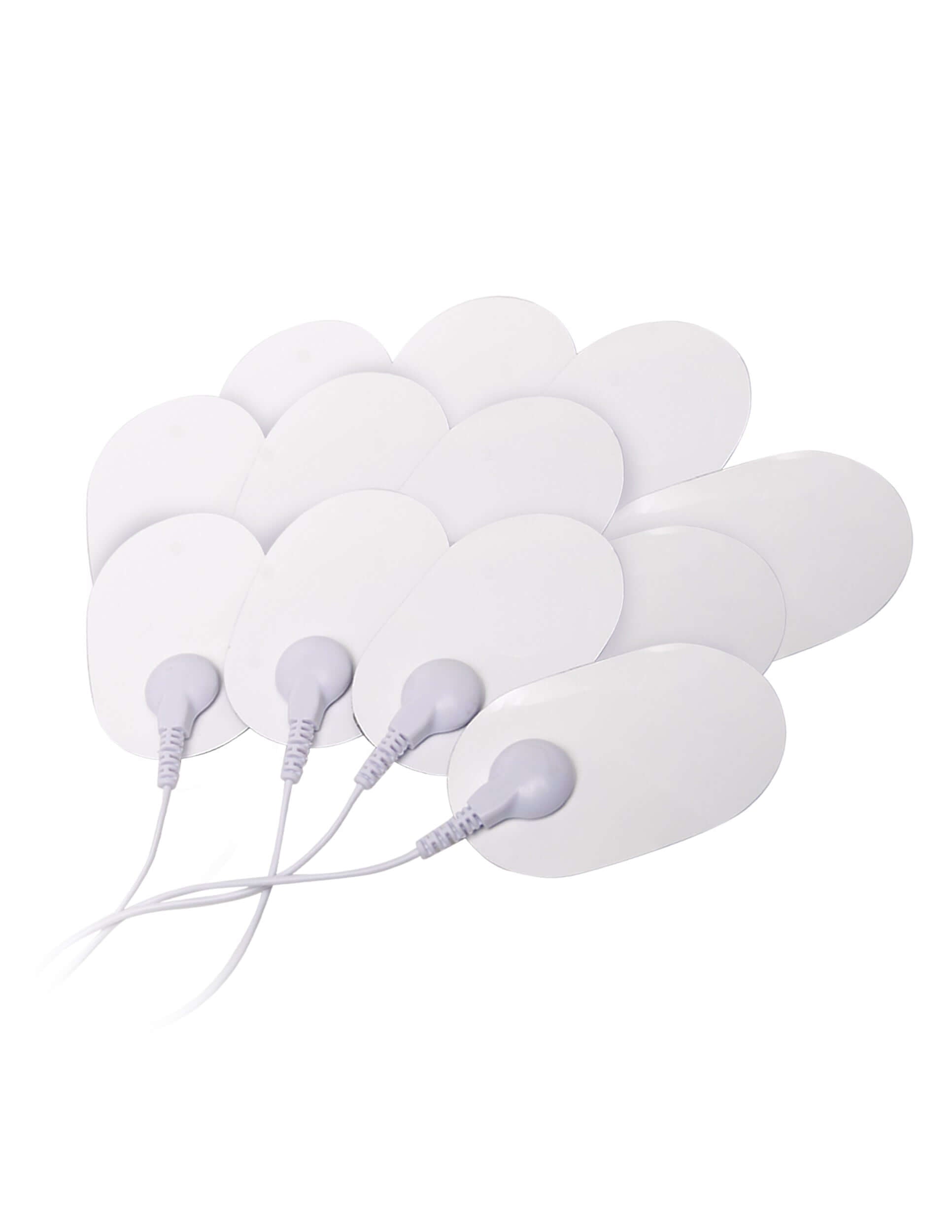 Fetish Fantasy Shock Therapy Replace Pads 12 Pc, white oval-shaped electro-sex pads with snaps for lead wire connection, self-adhesive