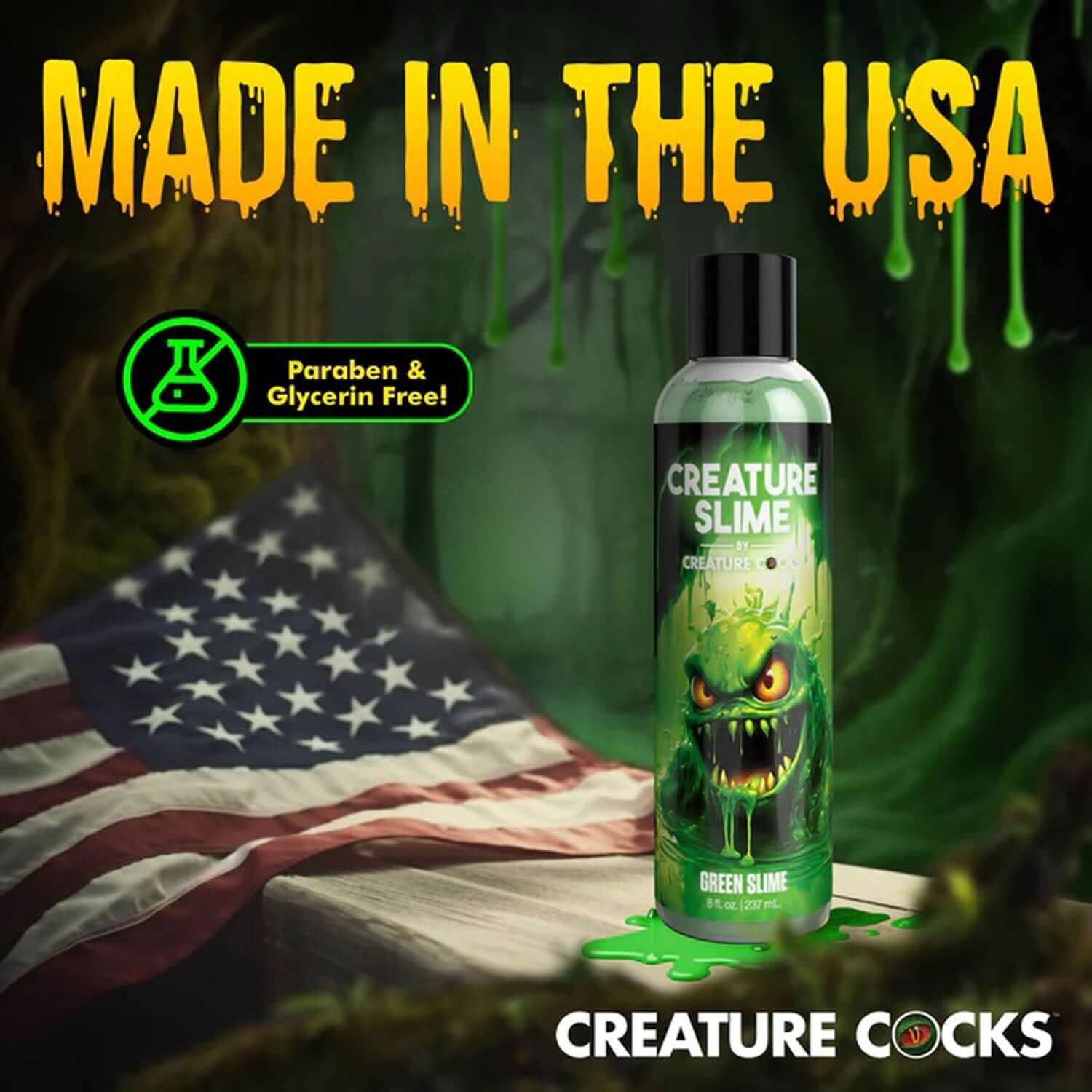 8oz Creature Slime Green Slime Lubricant made in USA, Paraben & Glycerin Free - water-based formula for fantasy role-play.