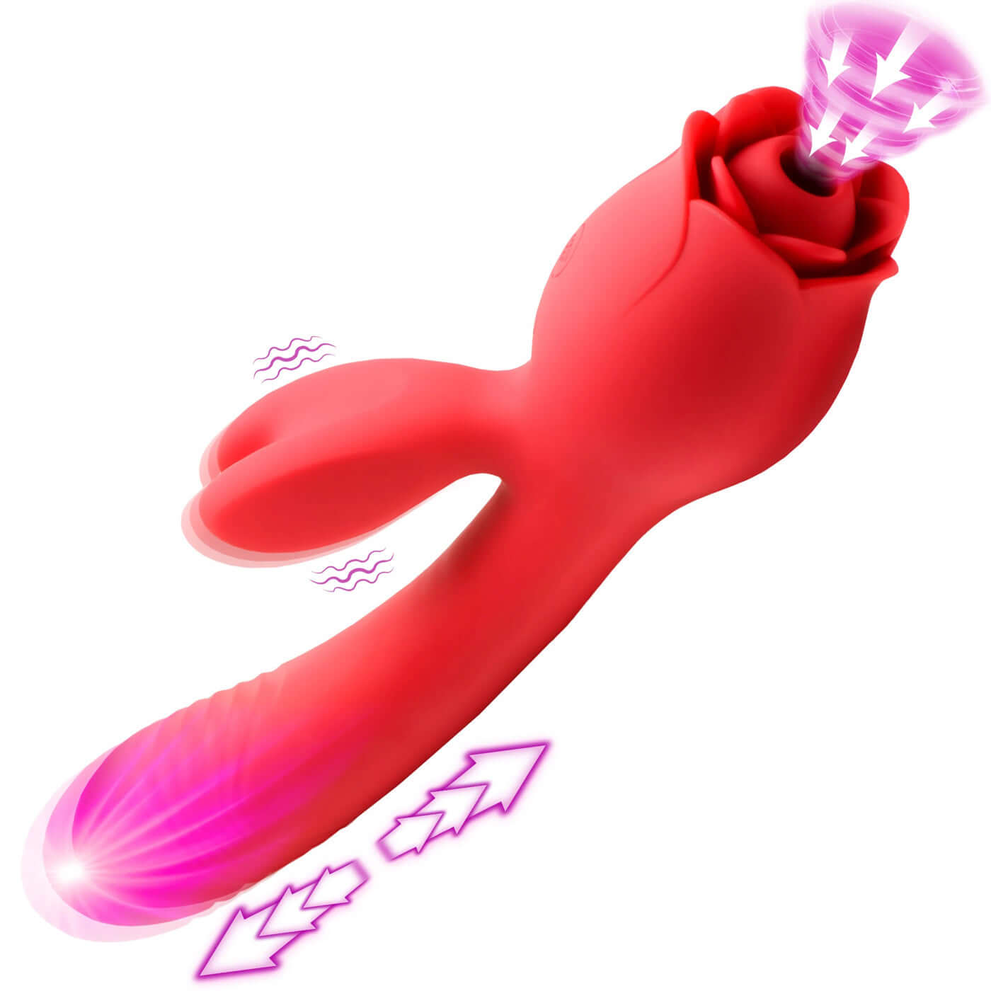 Blooming Bunny Red Silicone Rabbit Vibrator with auto-thrusting and vibrating features for female satisfaction.