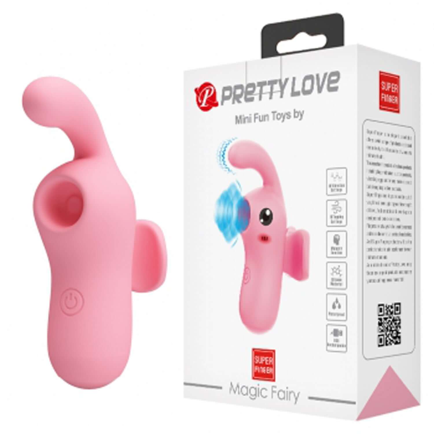 Magic Fairy Finger Vibrator in pink with packaging, featuring dual stimulation and multiple vibration modes.