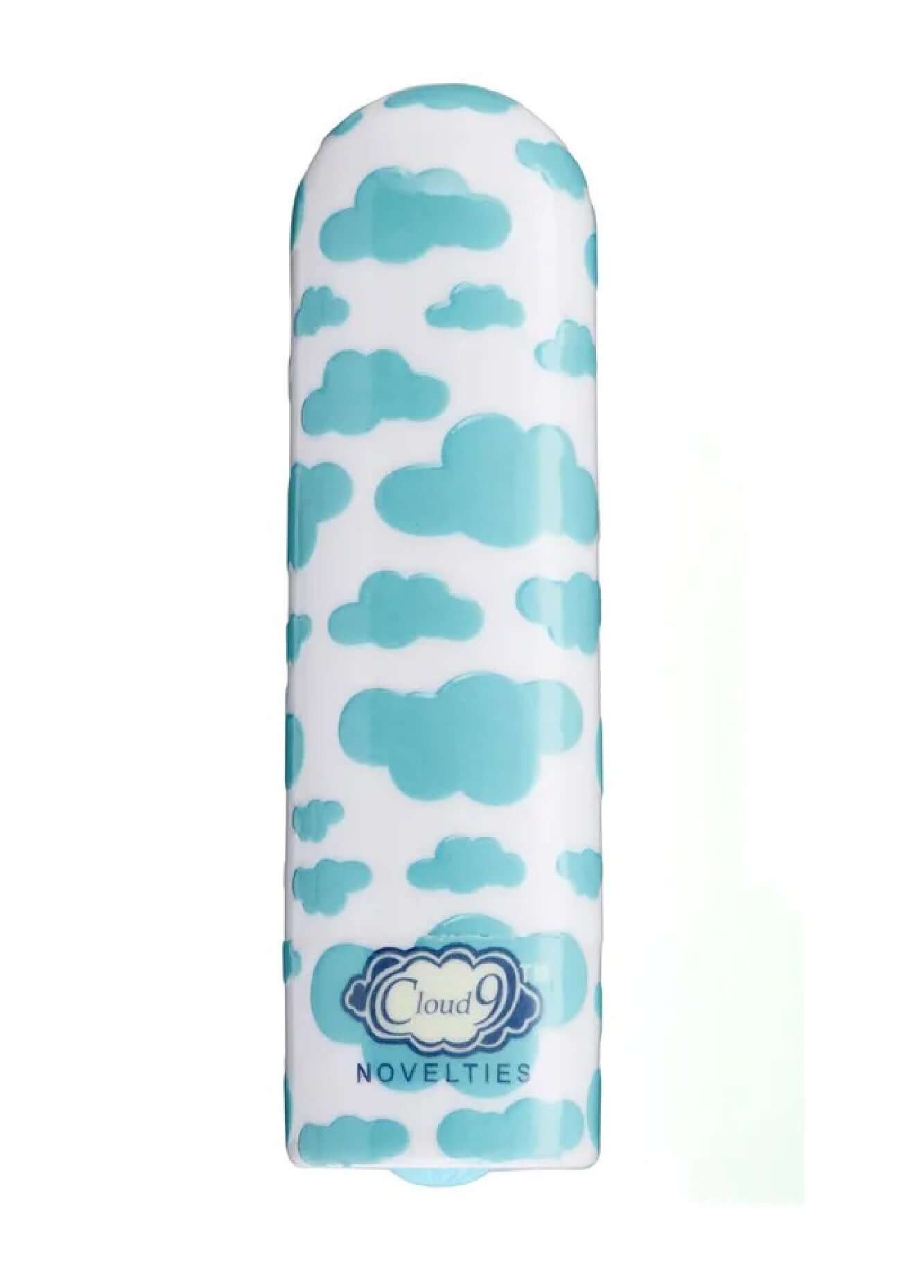 420 Stubby Vibe Cloud White Blue bullet vibrator with cloud pattern by Cloud 9 Novelties, featuring 10 vibration speeds.