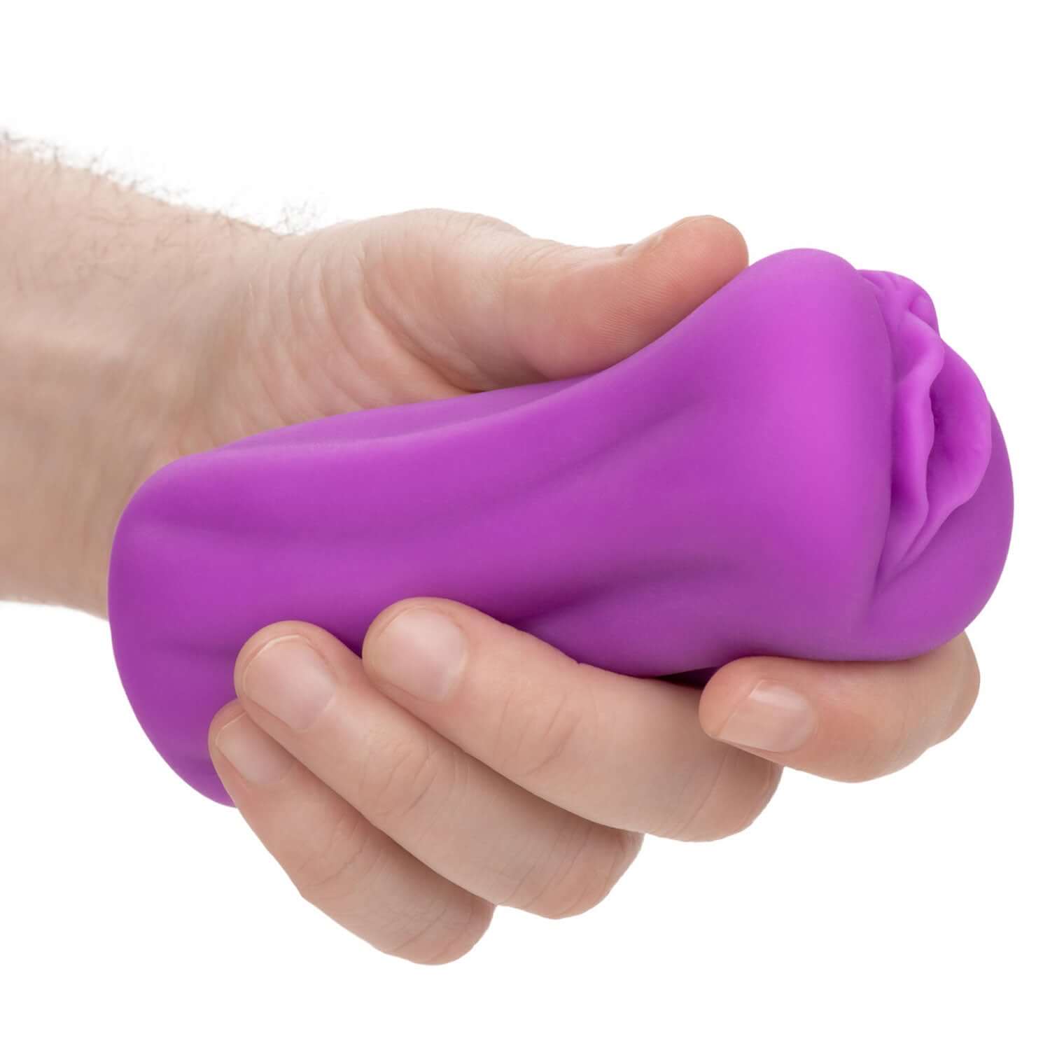 Anime Stroker Roxy - Purple ultra life-like Pure Skin masturbator held in hand, showcasing its soft, tight, and stretchy design.