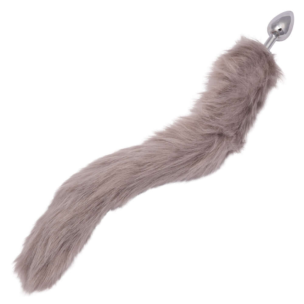 Grey Running Wild Tail anal plug with seamless metallic probe and luxurious long tail for adventurous intimate play