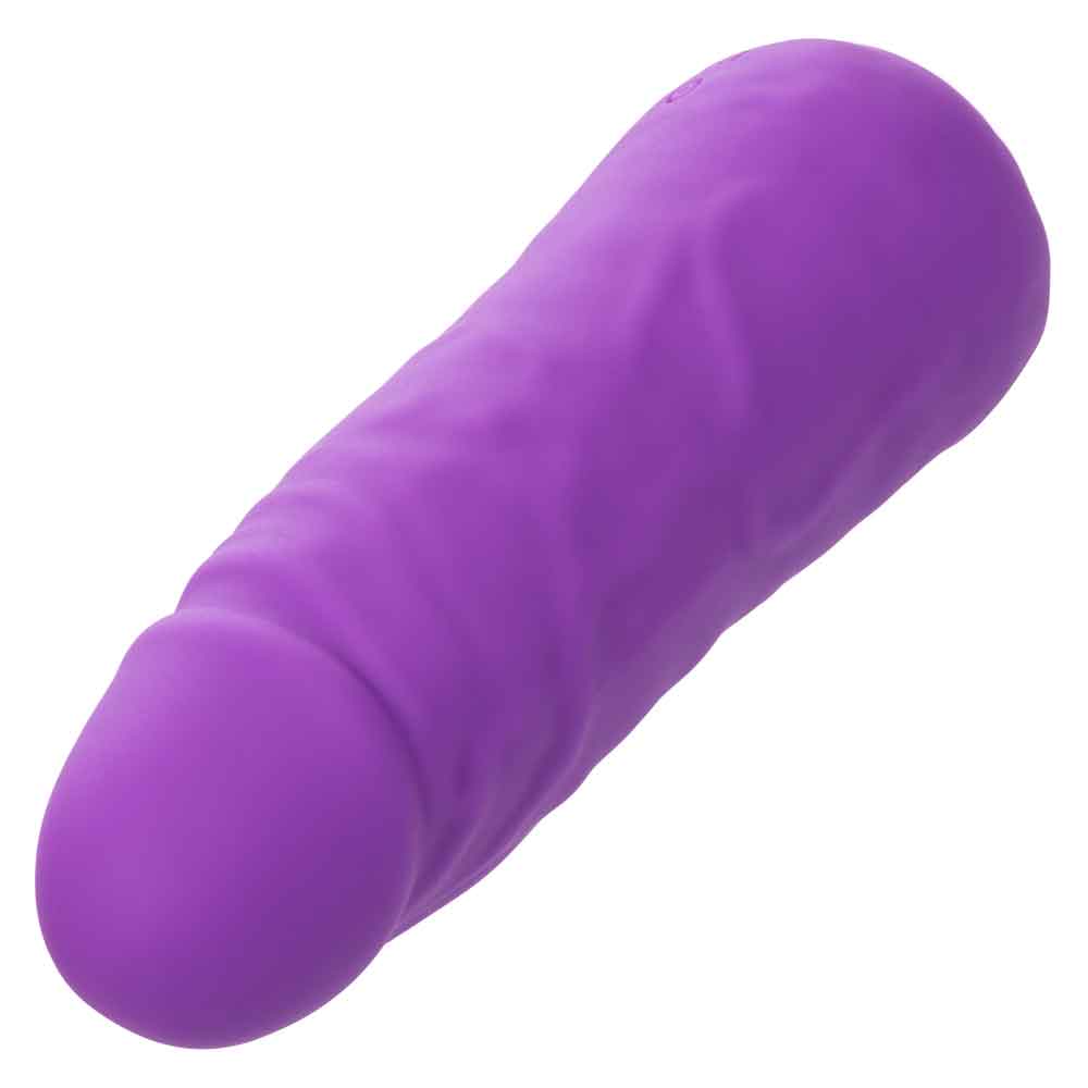 Mini Vibrating Studs Dildo in Purple - compact 4.25" liquid silicone vibe with 10 vibration functions for intense pleasure.