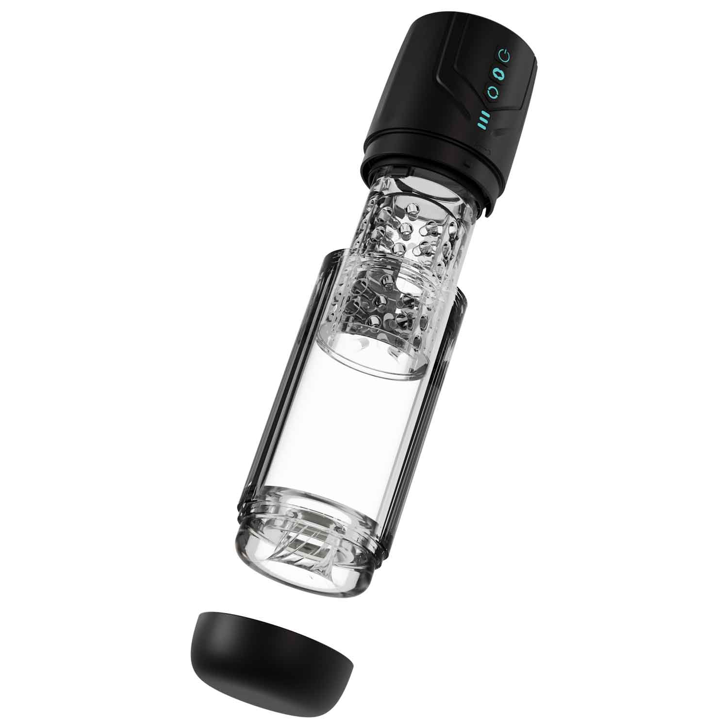 Whirlwind Pro Masturbator in black with transparent chamber showcasing high-tech engineering and innovative design