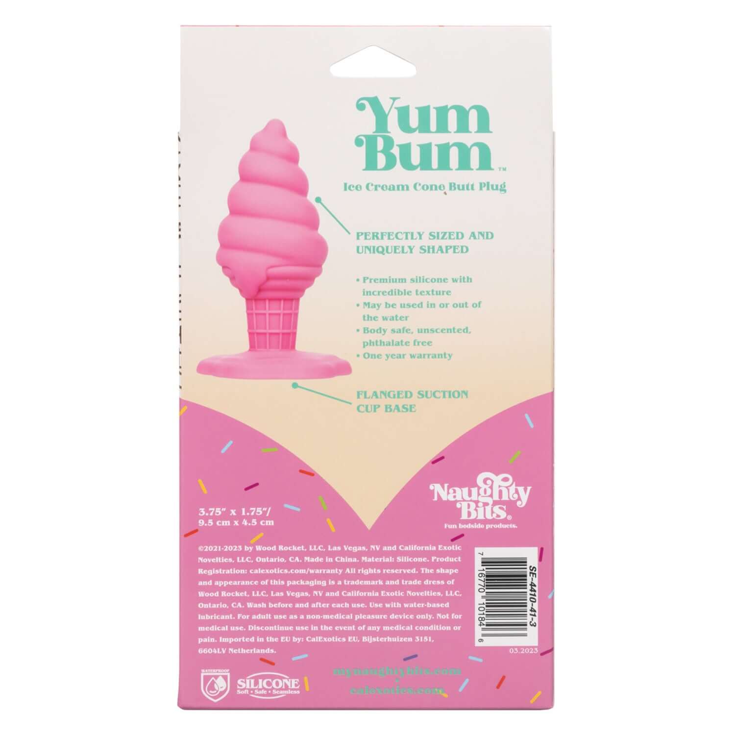 Yum Bum Ice Cream Cone Butt Plug - Pink packaging showing unique design and features for enhanced pleasure.