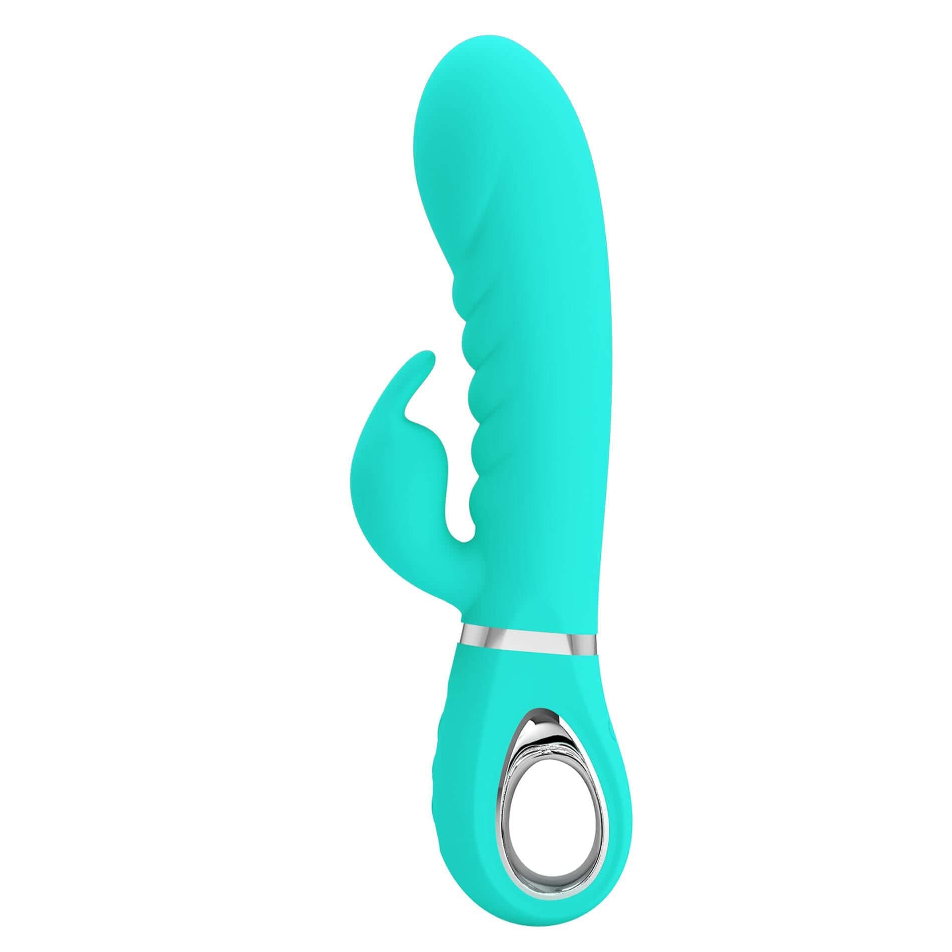 Teal Prescott Super Soft Rabbit Silicone Vibrator with ultra soft and smooth touch, providing a comfortable feel and skin-friendly experience.