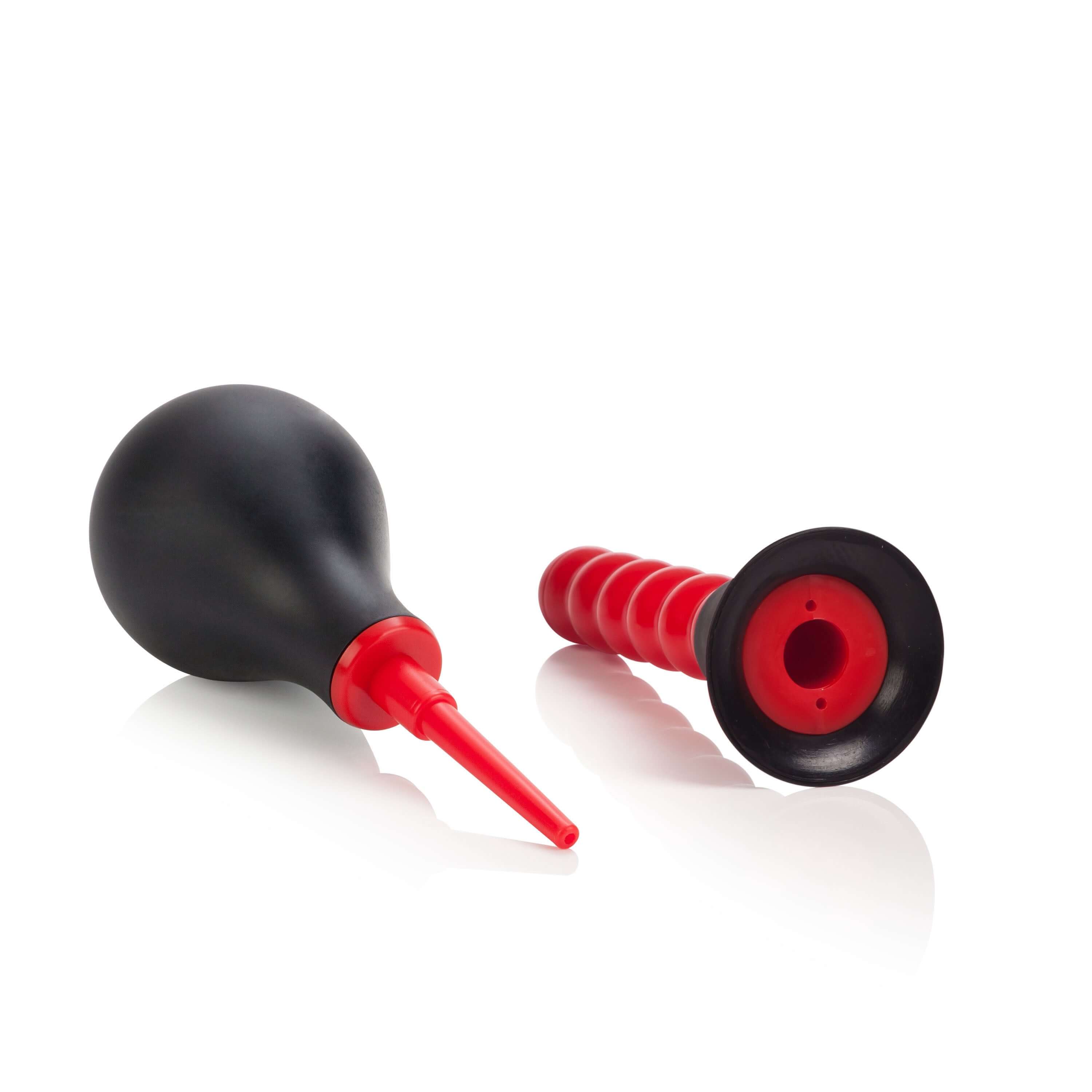 Black and red Colt Anal Douche with dual tips and EZ squeeze bulb for comfortable and versatile use.