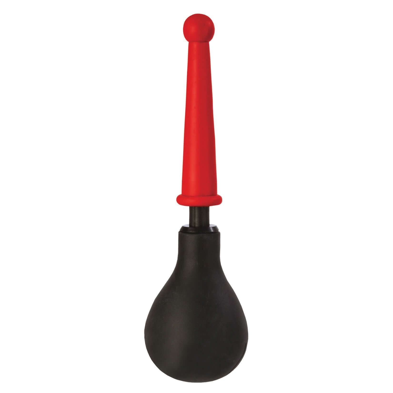 Reusable anal douche with a red soft tip, black EZ squeeze bulb for easy use and cleaning.