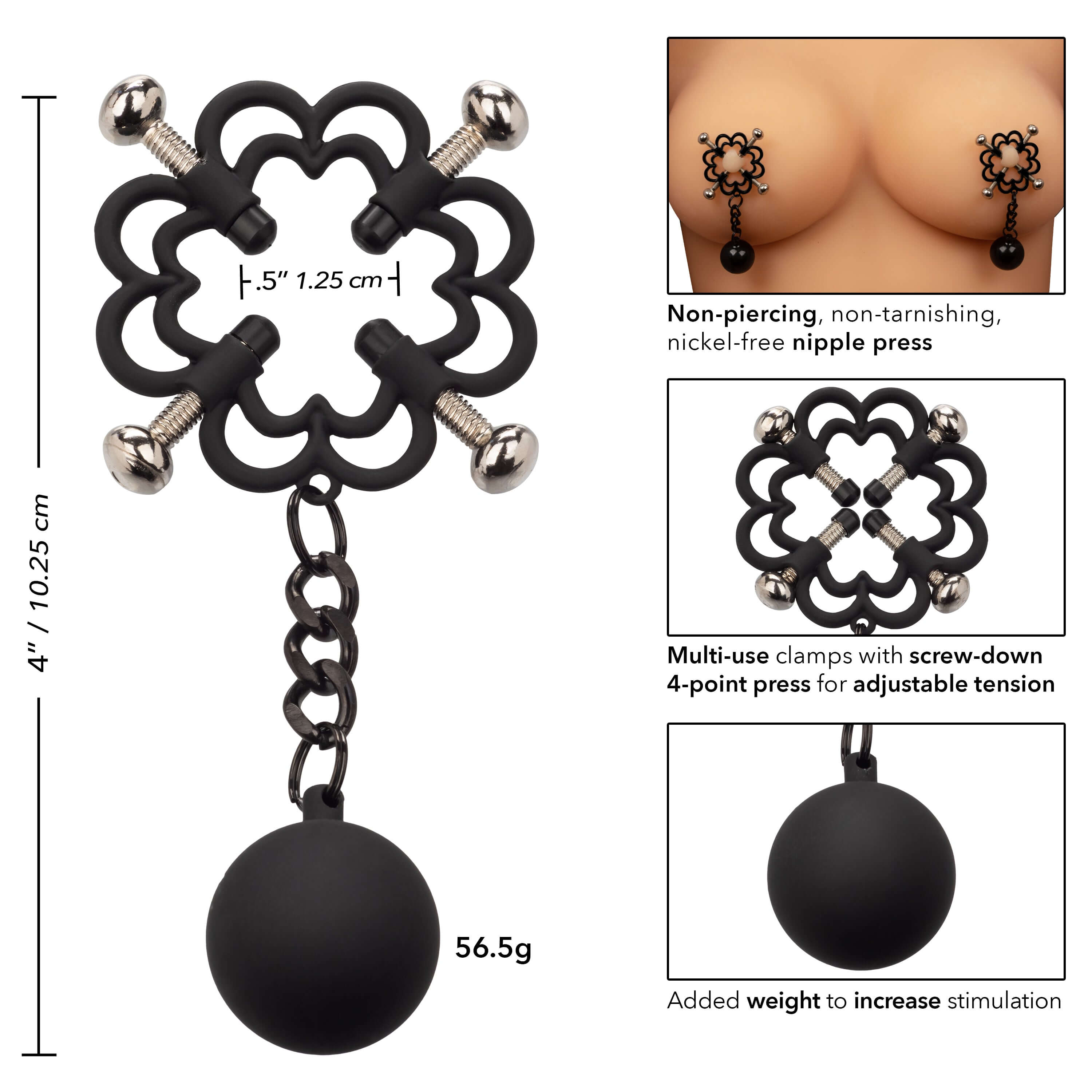 Nipple Grips Power Grip 4-Point Weighted Nipple Press with adjustable clamps, screw-down press, and teasing weights for enhanced sensation