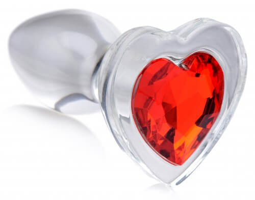 Red Heart Gem Glass Anal Plug - Small-0