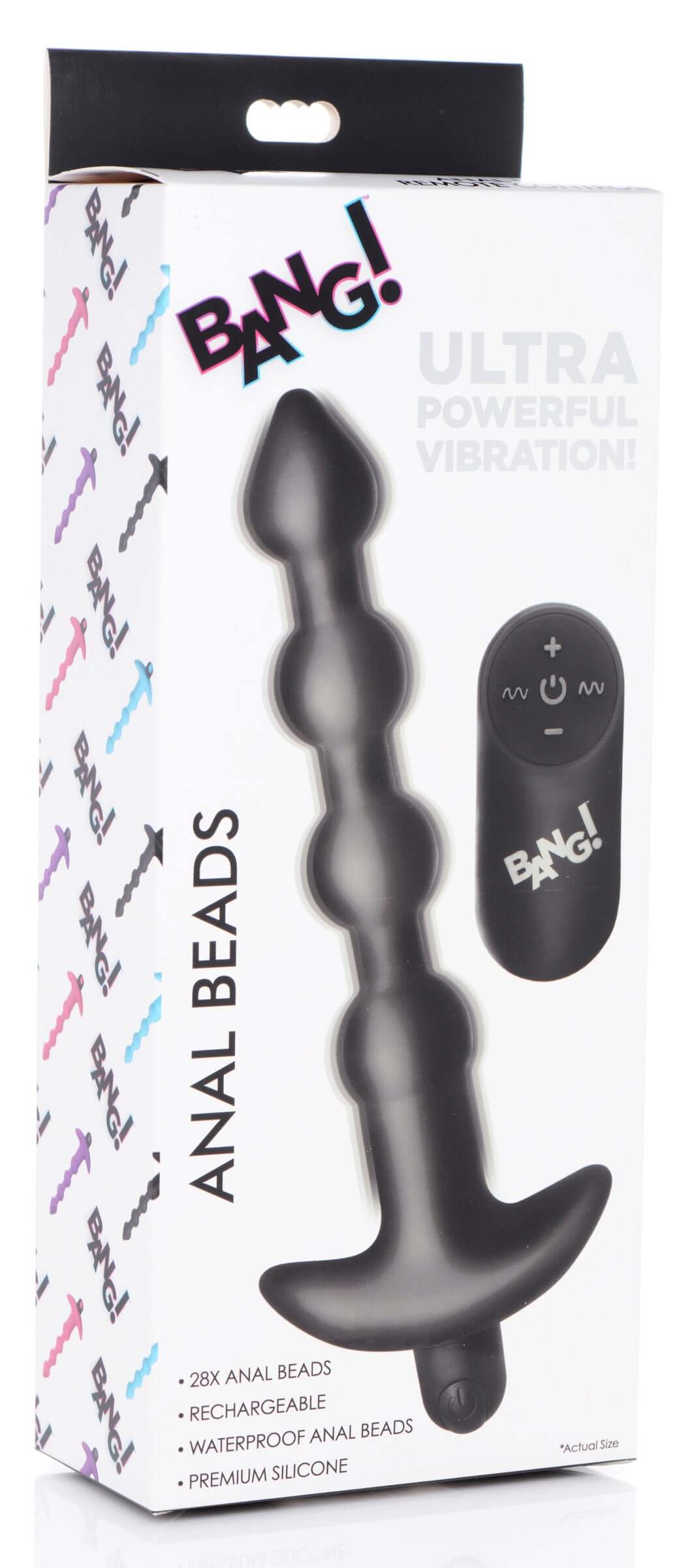 Black vibrating silicone anal beads and remote control in original packaging designed for beginners and experts in anal play