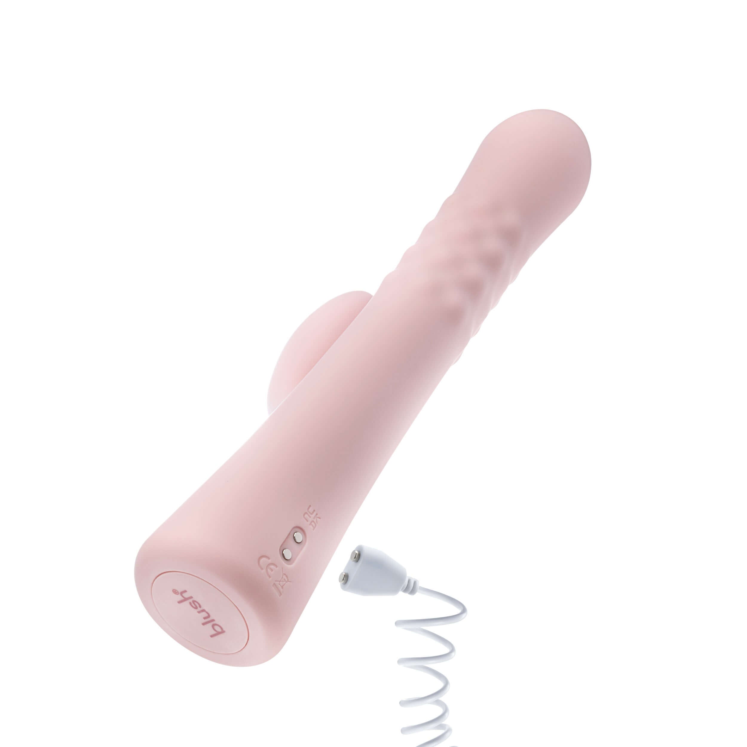 Keep Going Till You Hit The Spot Jaymie Rabbit Massager in Pink with textured smooth shaft and charging cable