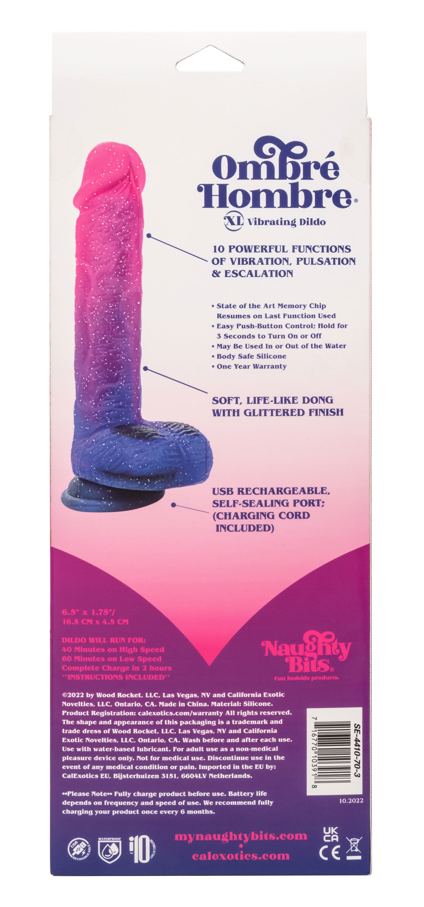 Naughty Bits Ombre Hombre XL Vibrating Dildo -  -  Pink/purple