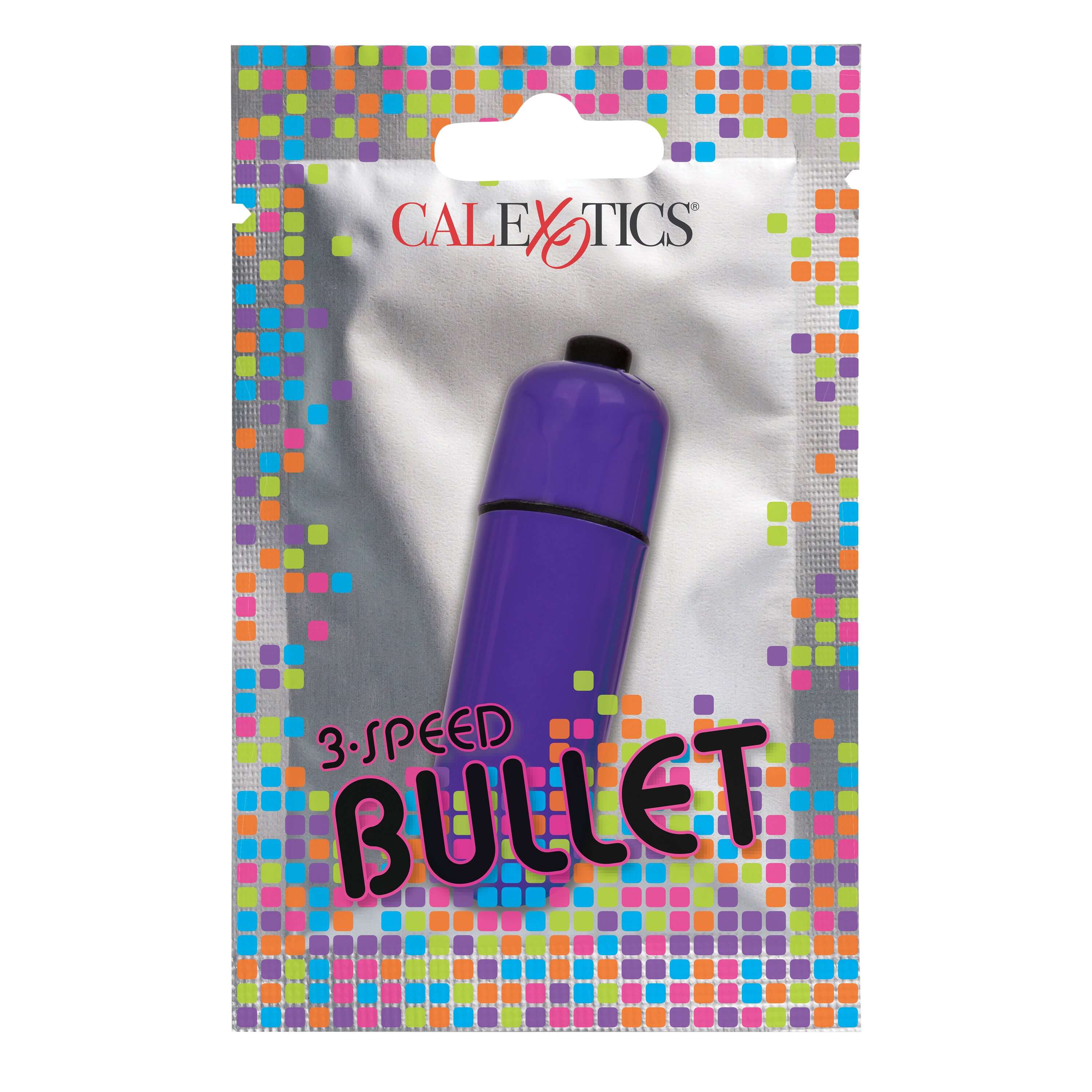 Foil Pack 3-Speed Bullet in purple packaging, featuring a 2.25 inch travel-size vibe for powerful vibrations and pleasure.