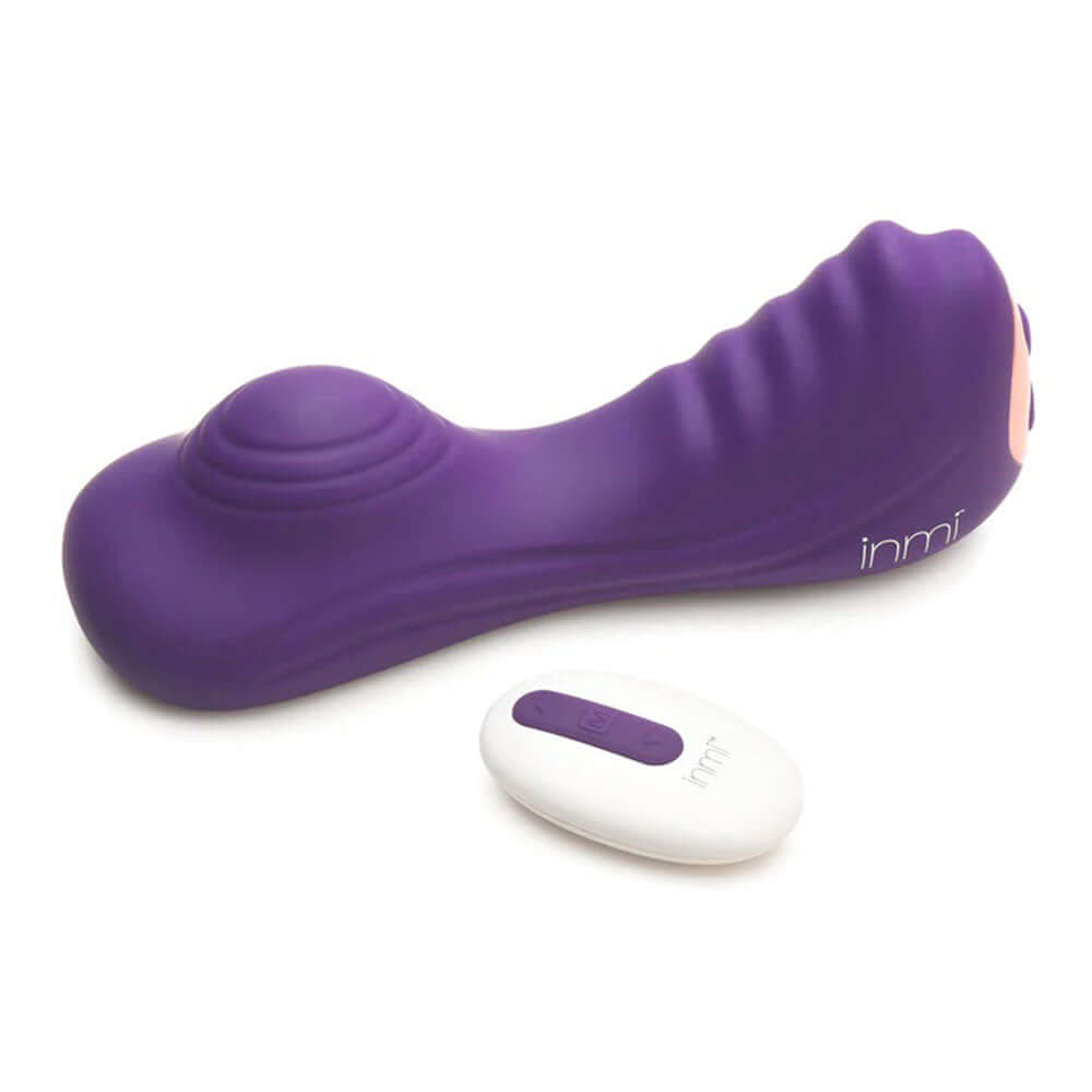 Vibrating Silicone Grinder in purple with remote control, featuring multiple speed and vibration patterns for hands-free pleasure and comfort.