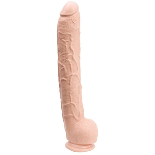 Dick Rambone Cock - 17 Inch White dong with veined shaft and suction cup base for hands-free or strap-on play.