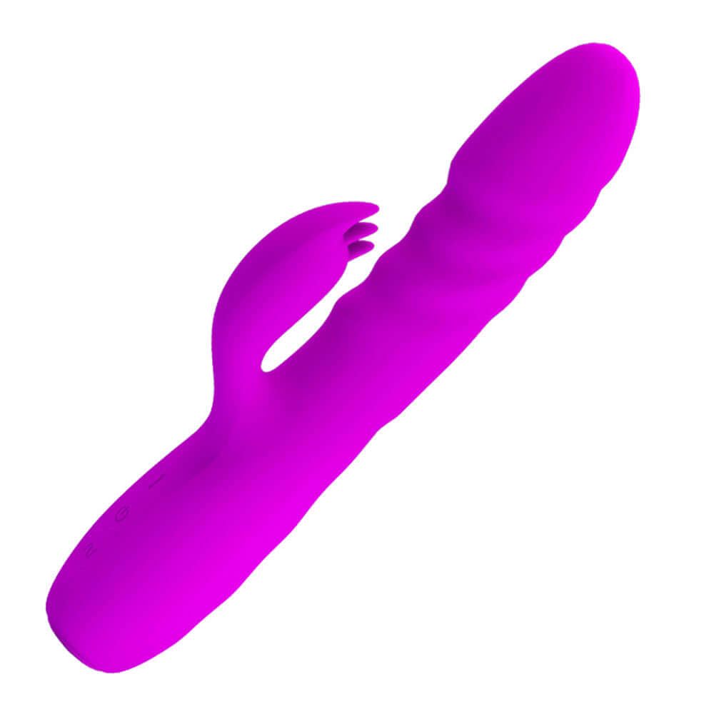 Pretty Love Melanie Powerful Thrusting Rabbit Vibrator in purple color for dual stimulation with G-spot activation and clitoral tickles.