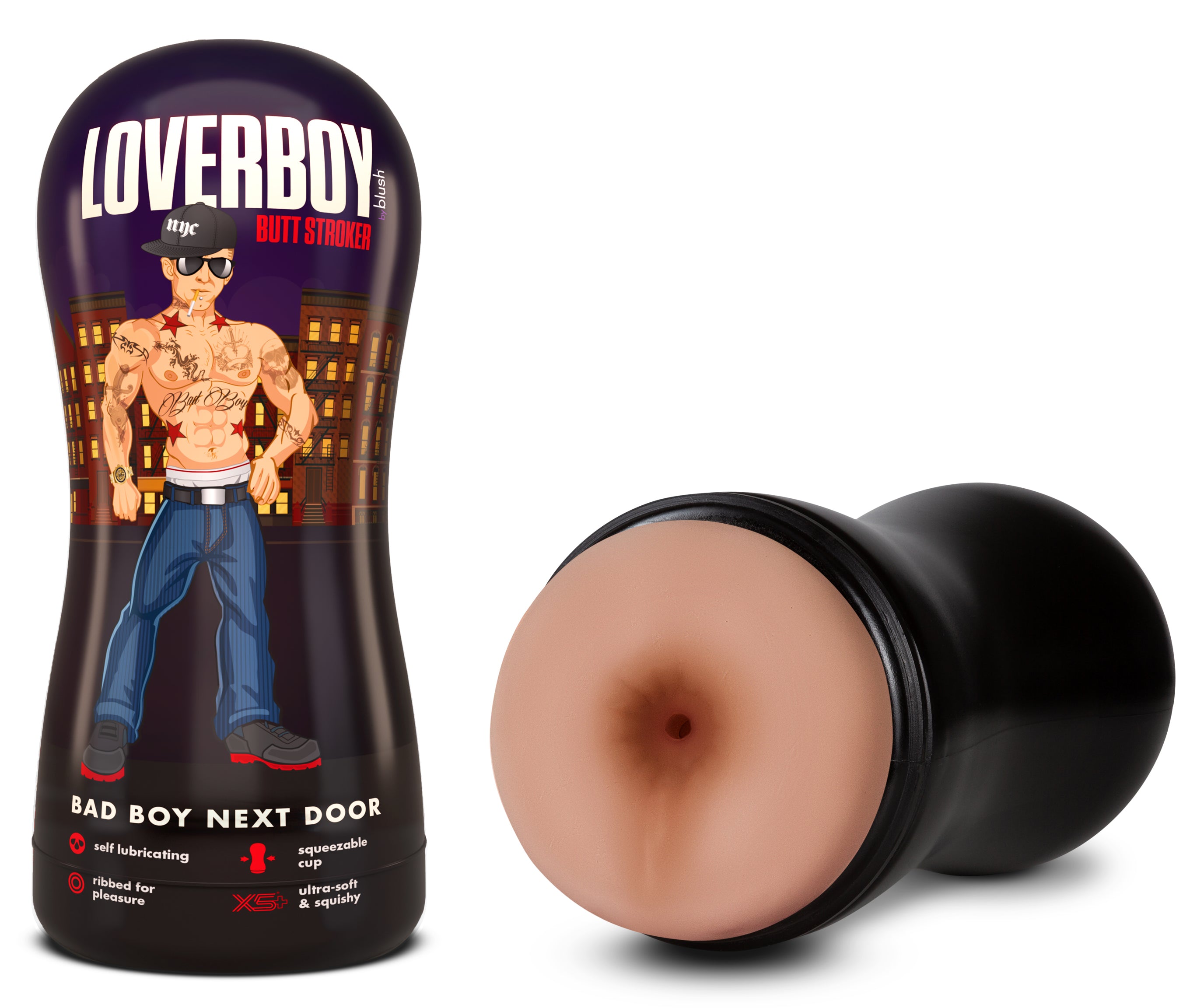 Loverboy Bad Boy Next Door self-lubricating stroker with textured design for enhanced pleasure.