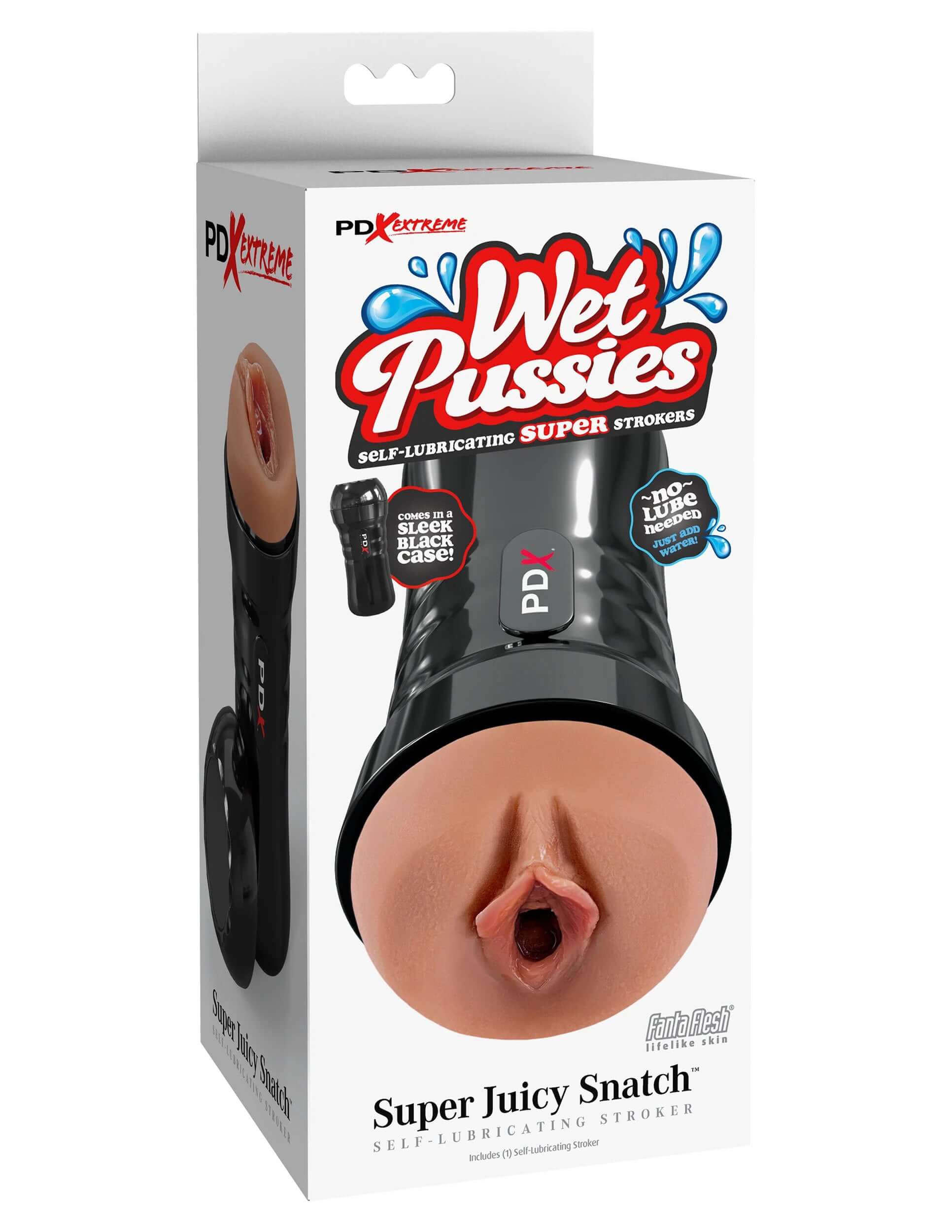 Wet Pussies Super Juicy Snatch Self-Lubricating Stroker in Brown packaging