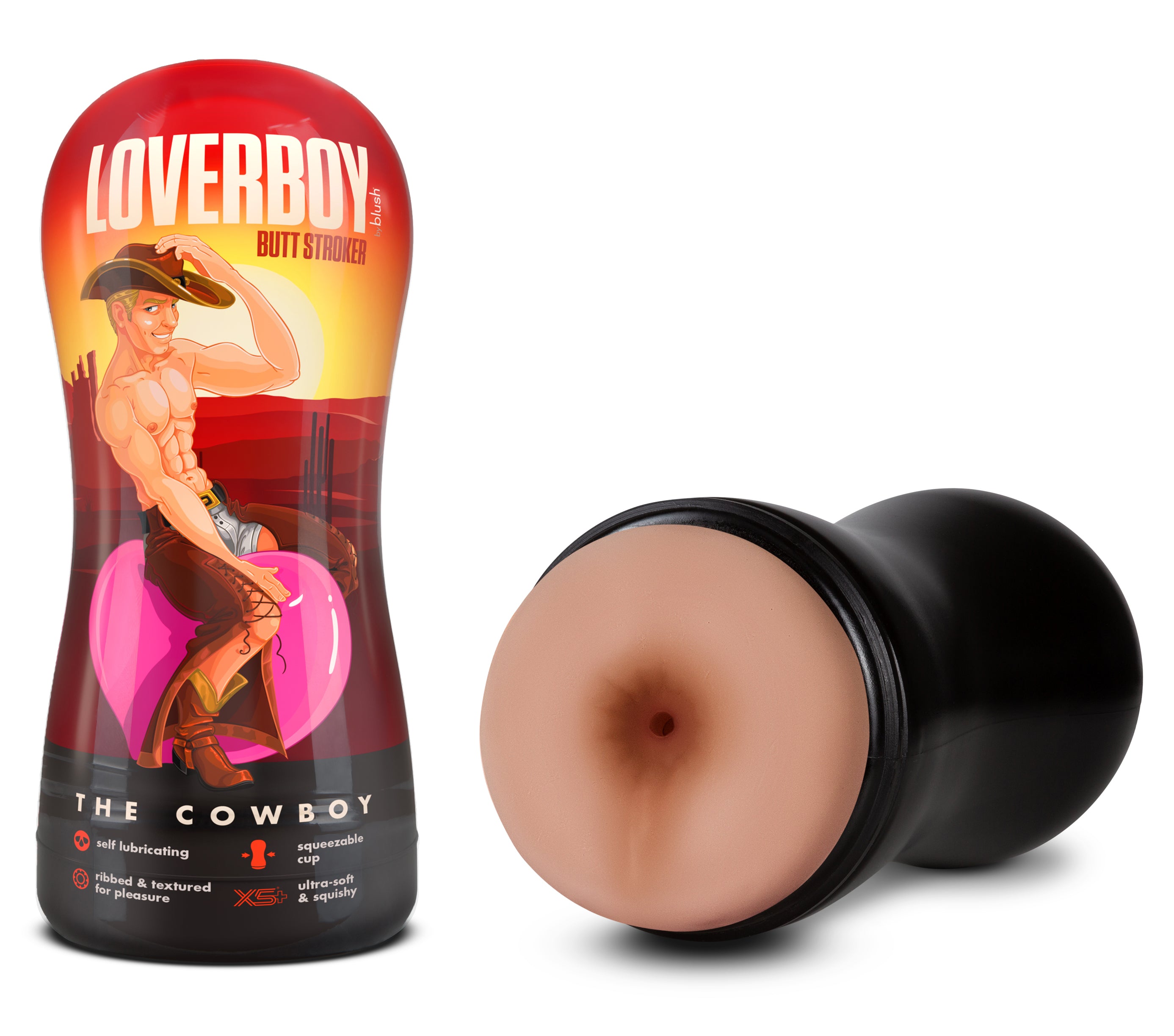 Loverboy Cowboy self-lubricating stroker, featuring a fun design and textured opening for enhanced pleasure.