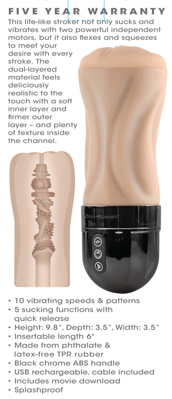 Tight Lipped - Light Sucking Masturbator with 10 vibrating speeds, 5 sucking functions, dual-layer material, and a five-year warranty