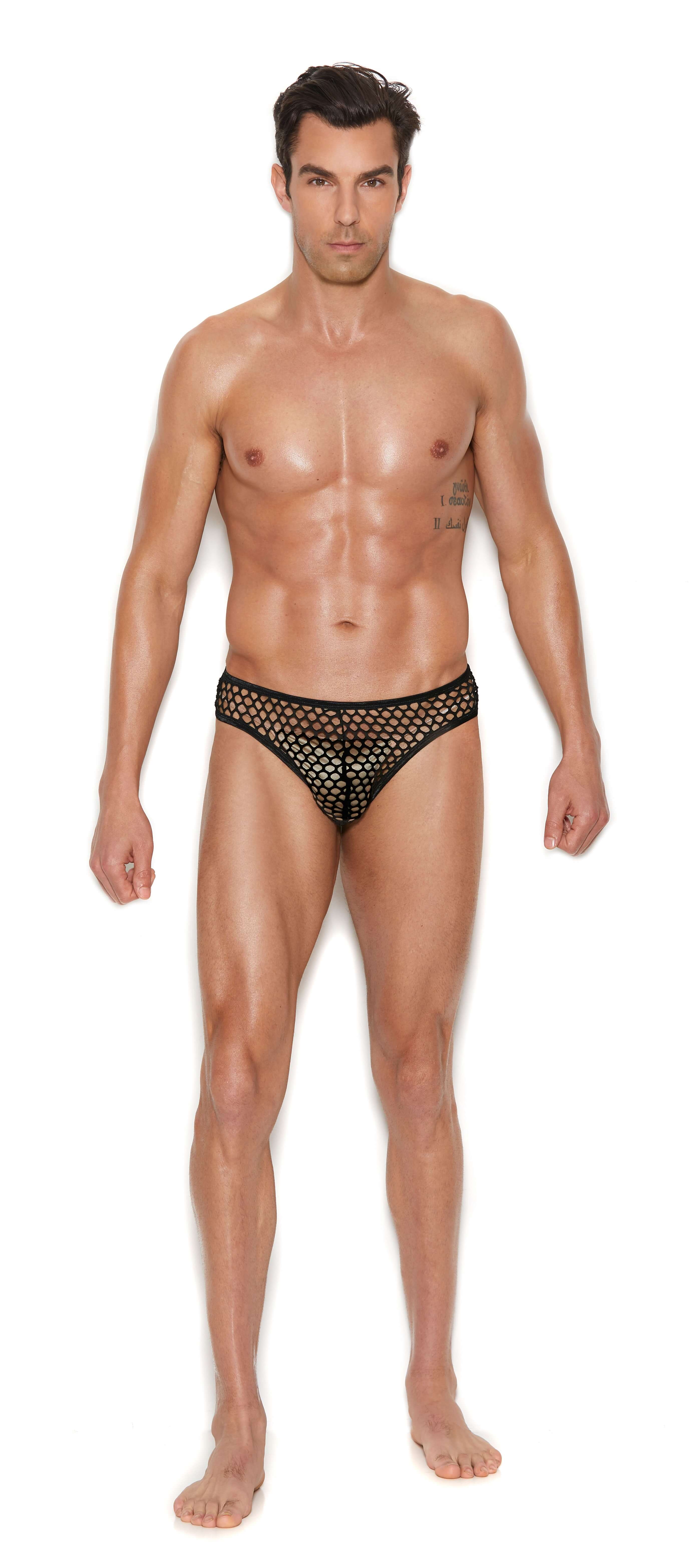 Men's Fishnet Thong Back Brief - Small/medium -  Black-1