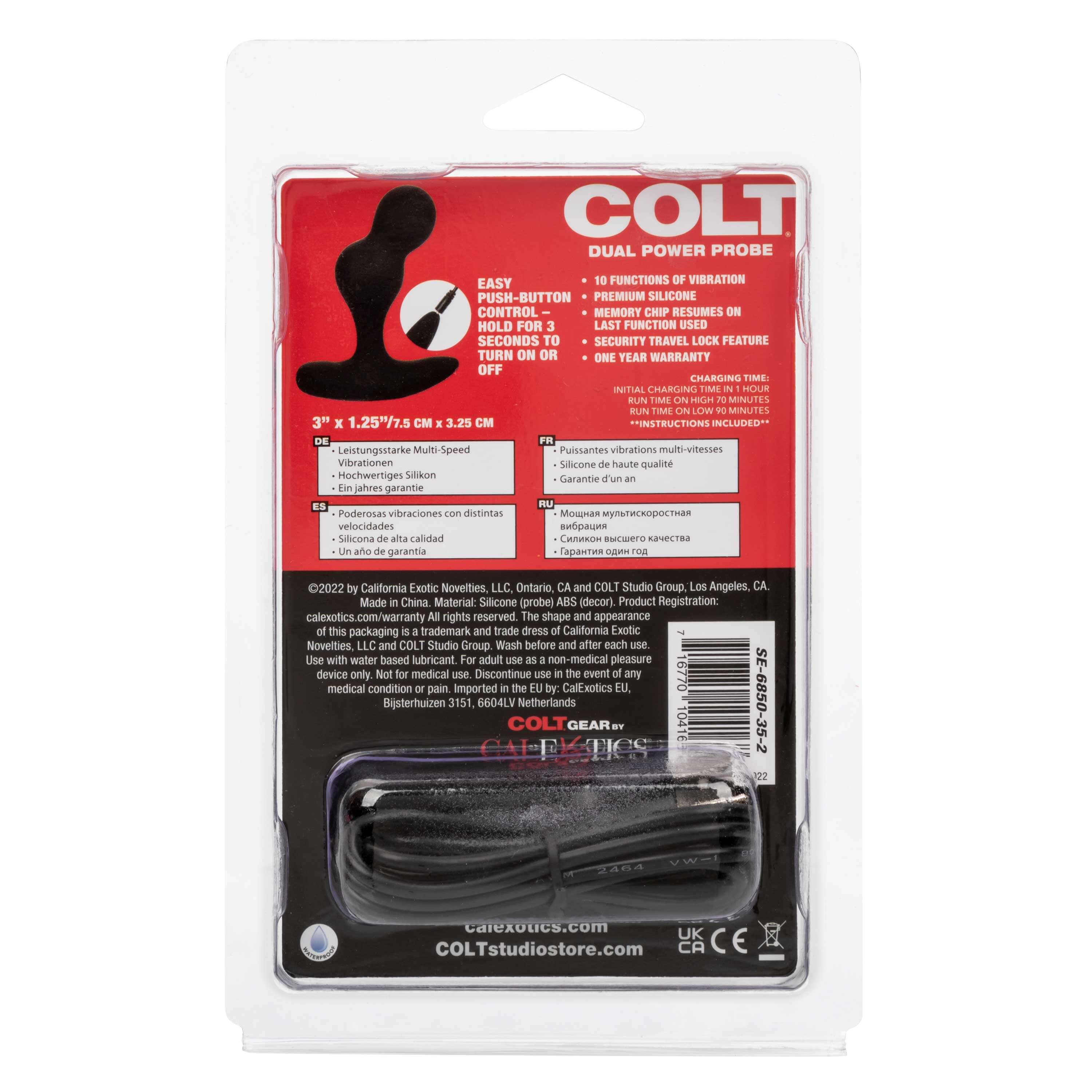 Packaging of Colt Rechargeable Anal-T - Black with product details and charging cable visible.