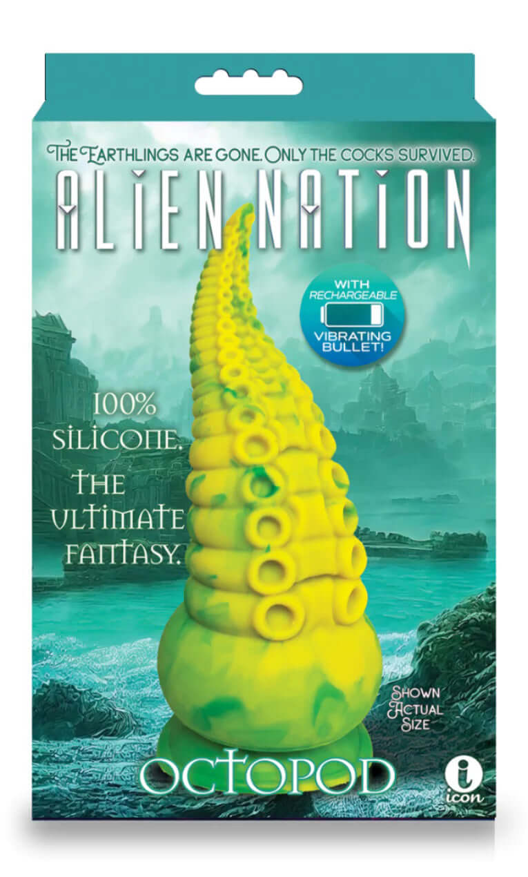 Alien Nation Octopod Silicone Rechargeable  Vibrating Creature Dildo - Yellow and Green-2