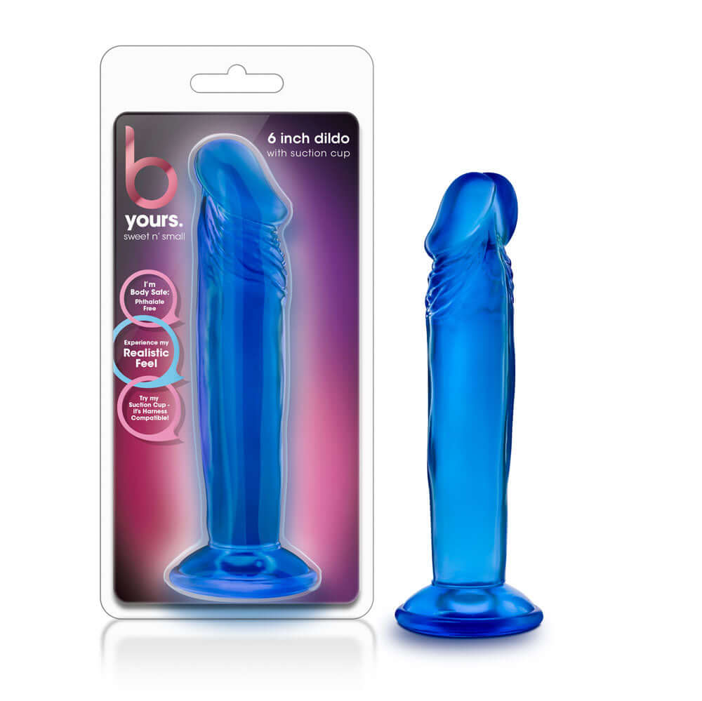 B Yours Sweet n' Small 6 Inch Blue Dildo with Suction Cup for Realistic Stimulation and Comfortable Sensation