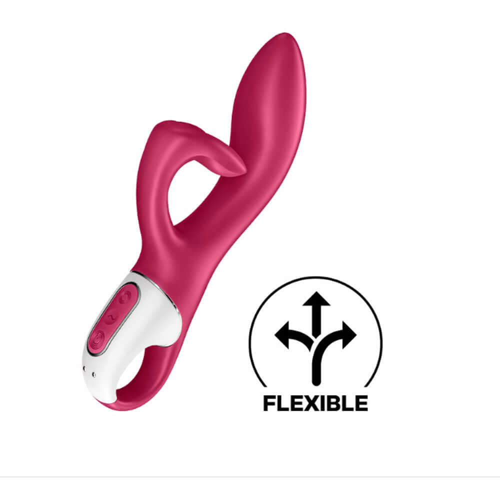 Satisfyer Embrace Me flexible rabbit vibrator in berry color with dual motors for intense stimulation.