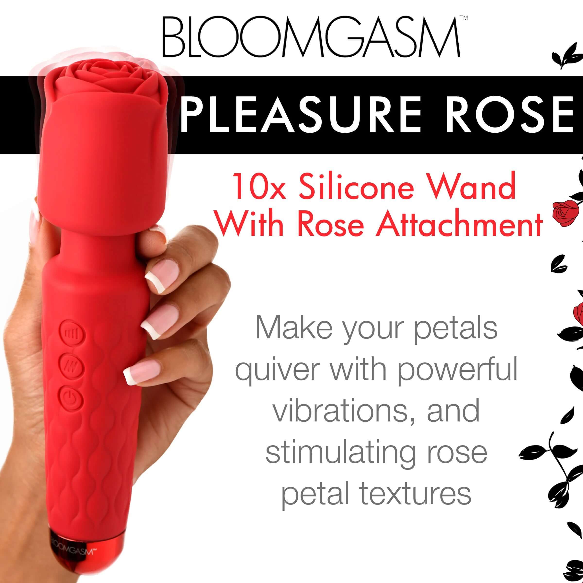 Pleasure Rose 10x Silicone Wand With Rose  Attachment - Red-2