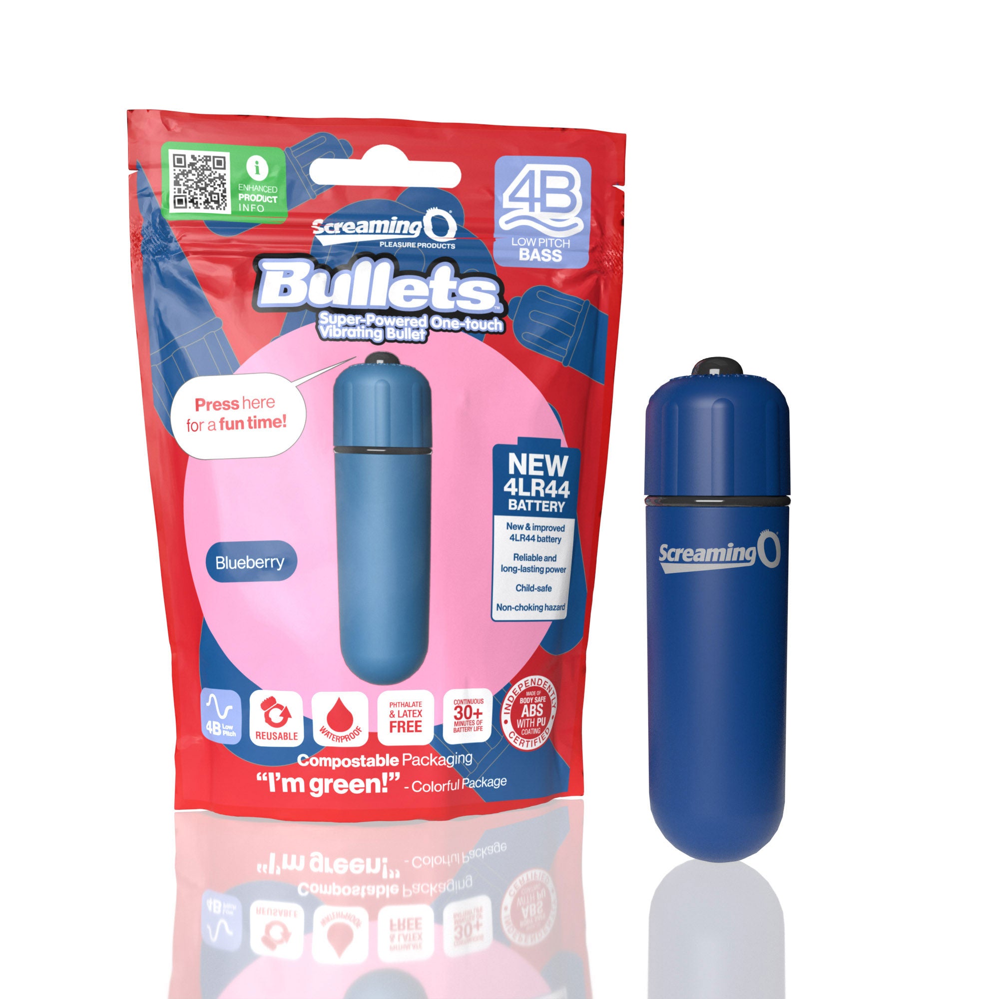 Screaming O 4b - Bullet - Super Powered One Touch  Vibrating Bullet - Blueberry