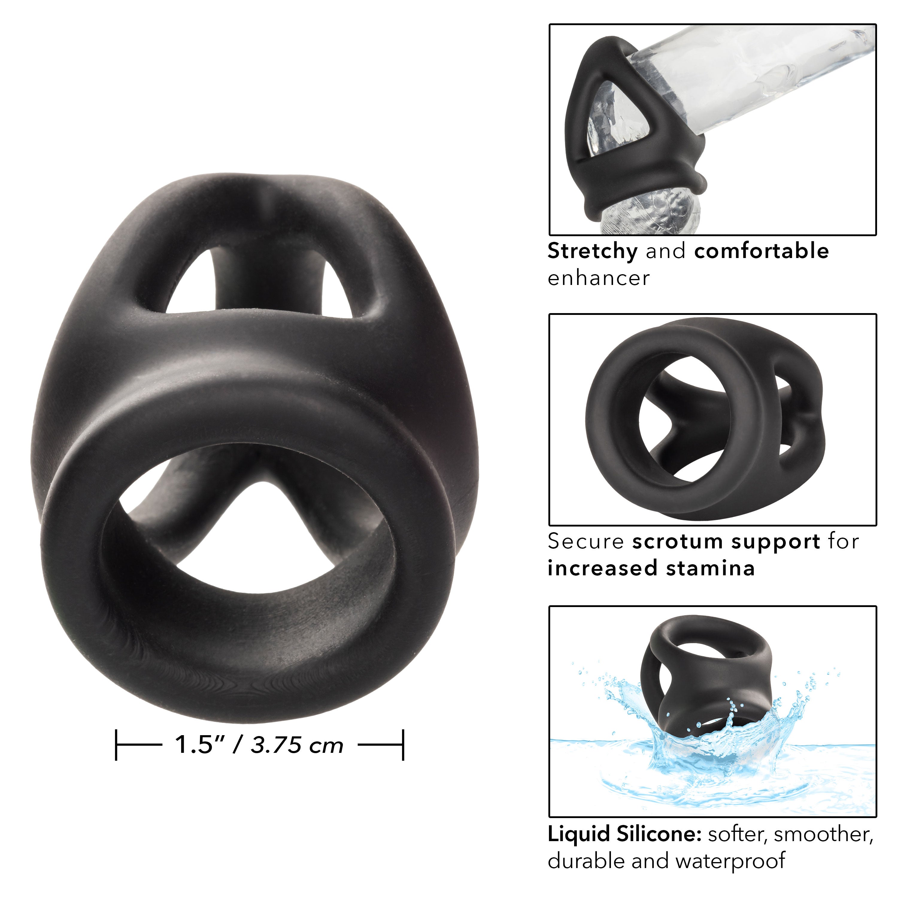 Alpha Liquid Silicone Dual Cage and Ring - Black