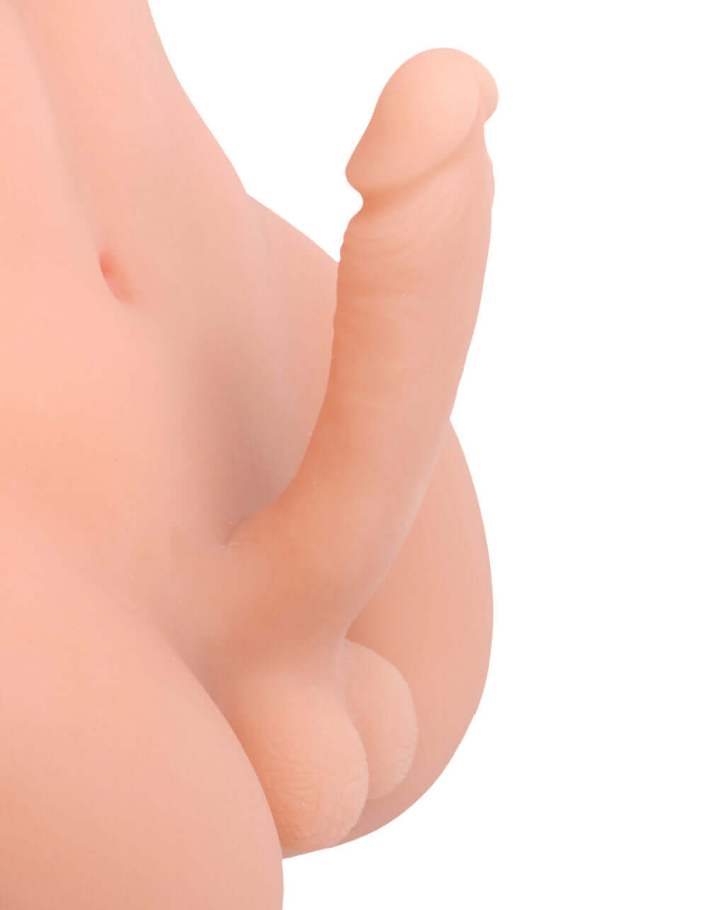 Realistic shemale love doll with erect penis and sculpted features.