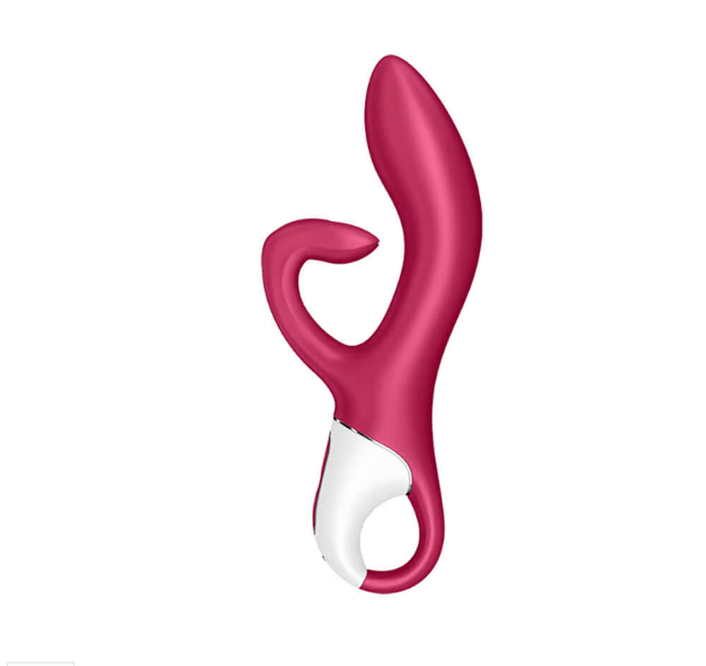 Satisfyer Embrace Me rabbit vibrator in berry color featuring dual motors for intense G-Spot and clitoral stimulation.