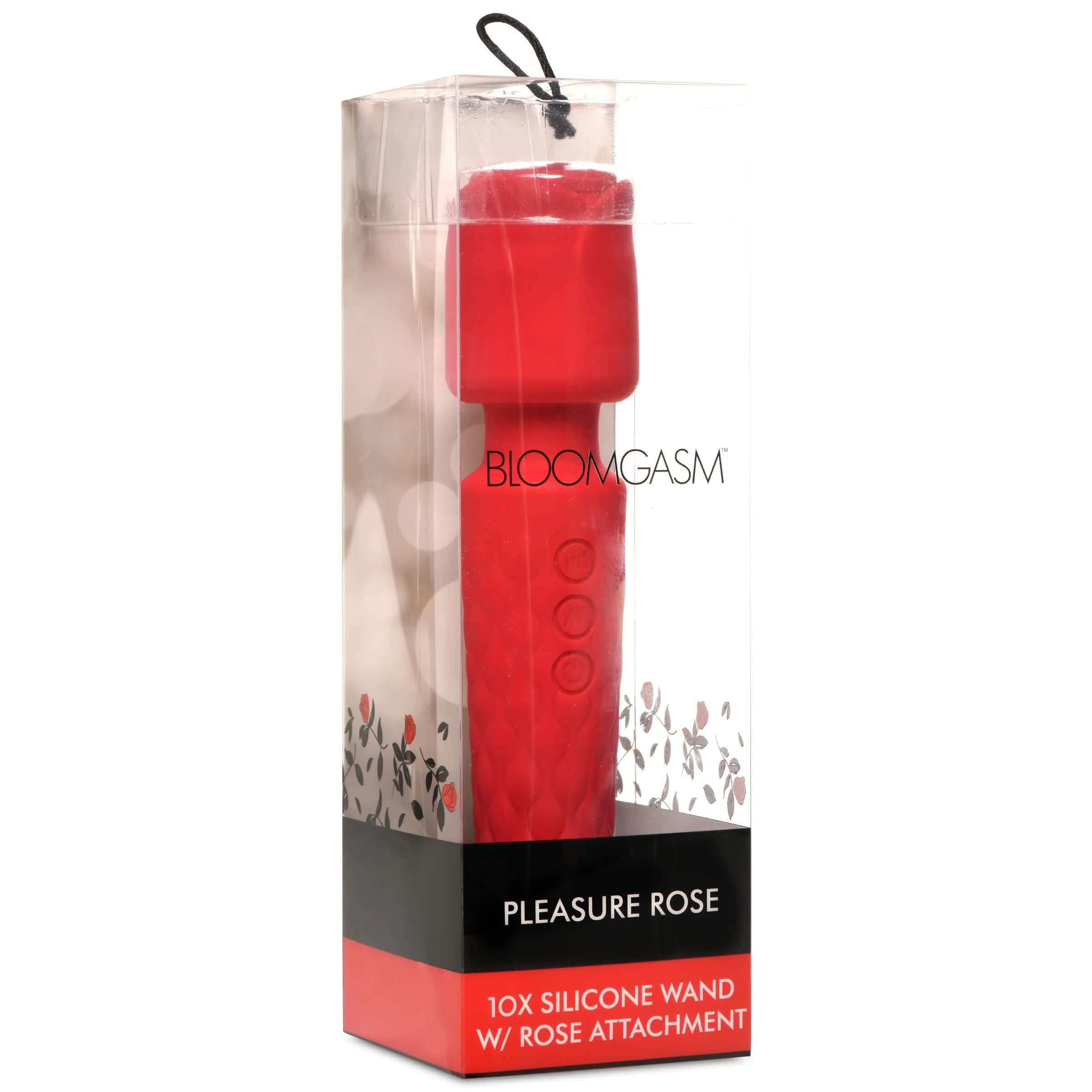 Pleasure Rose 10x Silicone Wand With Rose  Attachment - Red-4