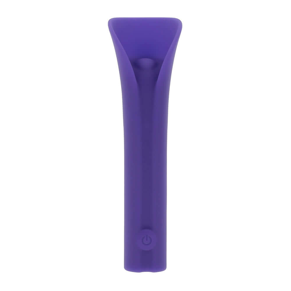 Full Coverage Purple Massager with curved hood and powerful vibration, designed to maximize pleasure with 10 speeds and patterns.